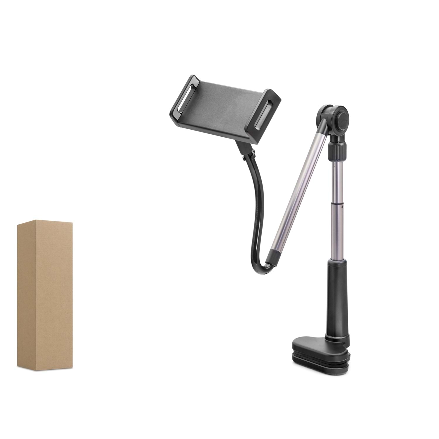 Kruxon ND1053 Teleskopik Masa Kenarı Telefon ve Tablet Standı Uzatılabilir Ayarlanabilir Kollu Siyah