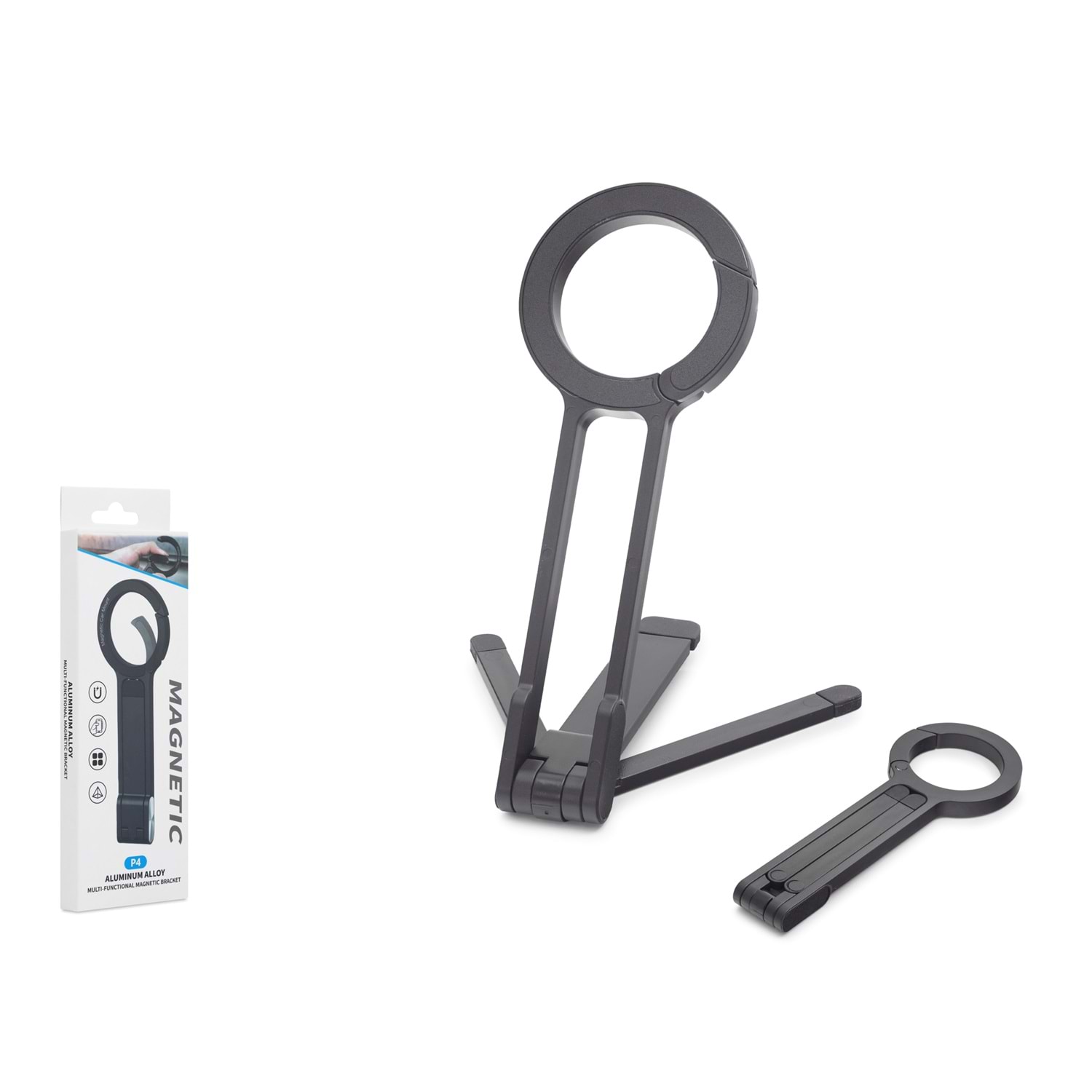 Kruxon ND8029 Ayarlanabilir Katlanabilir Manyetik Telefon Standı Metal Siyah