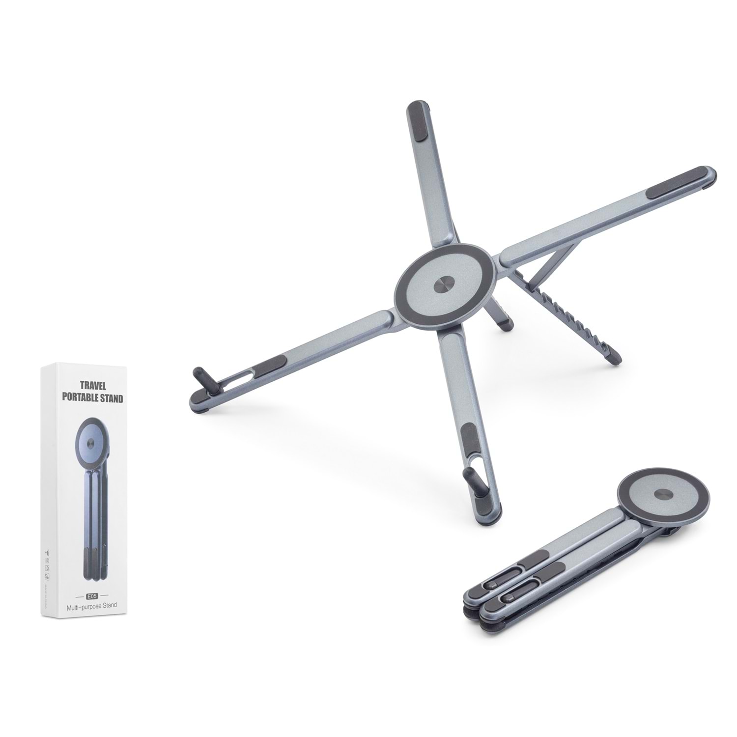 Kruxon ND8032 Ayarlanabilir Katlanabilir Manyetik Tablet ve Laptop Standı 360° Döner Metal Gri