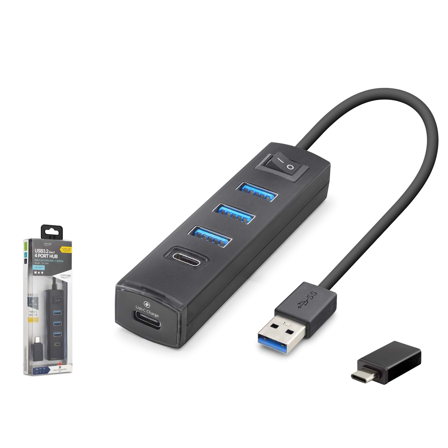 iETOP TU359 USB Type-C 3.2 Gen1 Anahtarlı Hub 4 Port 5 Gbps Siyah