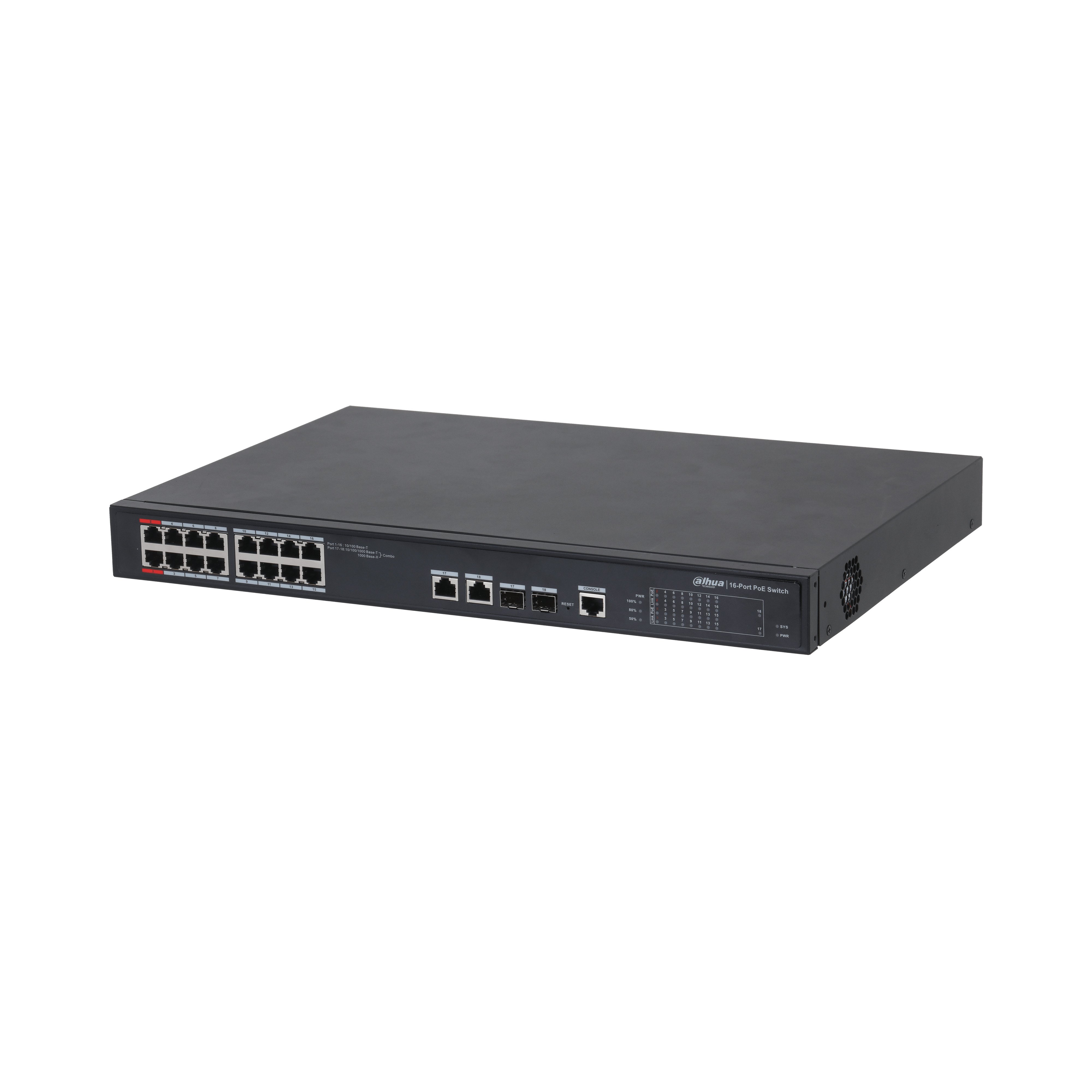 DAHUA PFS4218-16ET-240-V2 16 PORT 10/100/1000 16 PORT POE 240 WATT YONETILEMEZ RACK MOUNT SWITCH