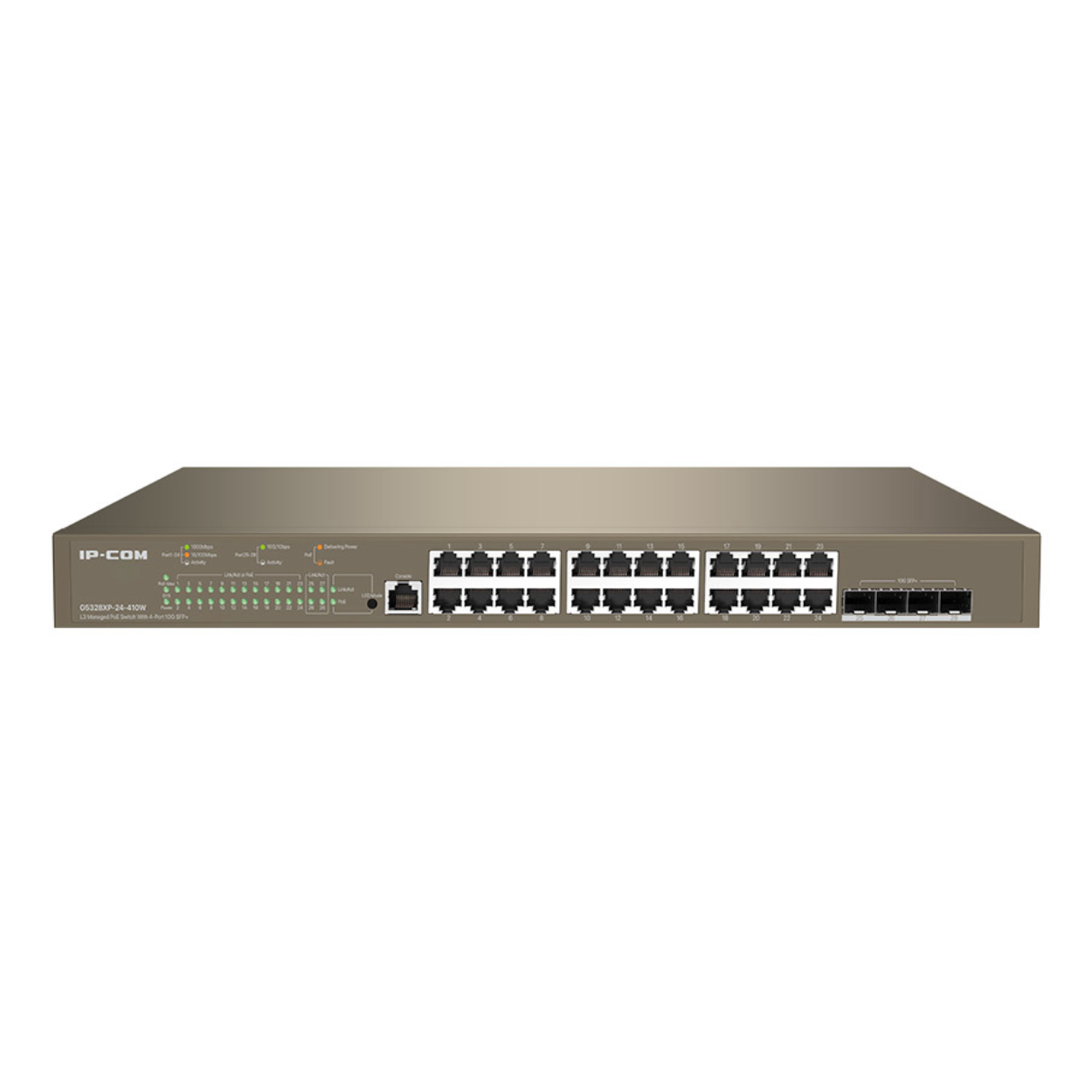 IP-COM IP-G5328XP-24-410W 24 PORT 10/100/1000 24 PORT POE 4X10G SFP 370W LAYER 3 YÖNETİLEBİLİR RACK MOUNT SWITCH