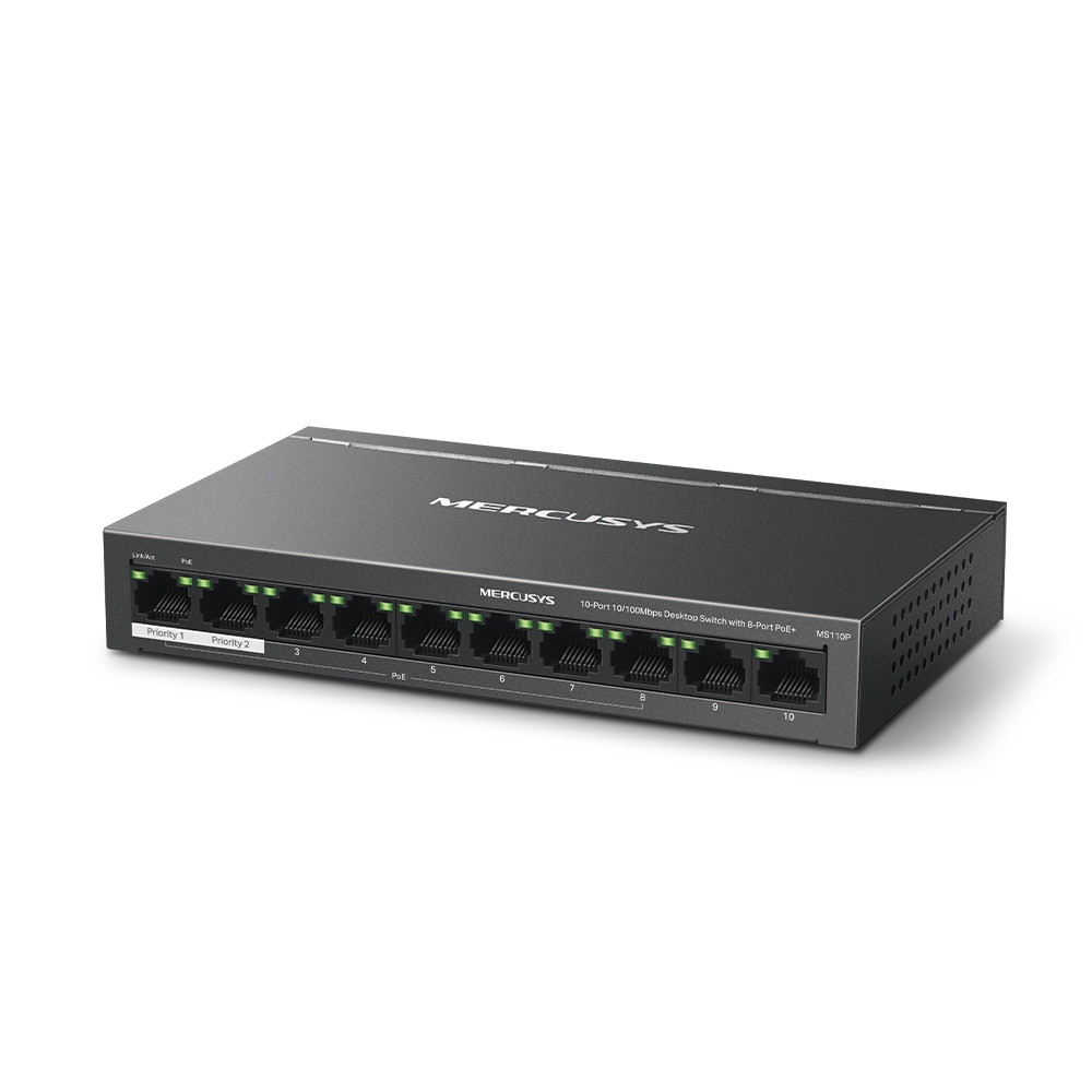 TP-LINK MERCUSYS MS110P 10 PORT 10/100 8 PORT POE+ YONETILEMEZ DESKTOP SWITCH METAL KASA