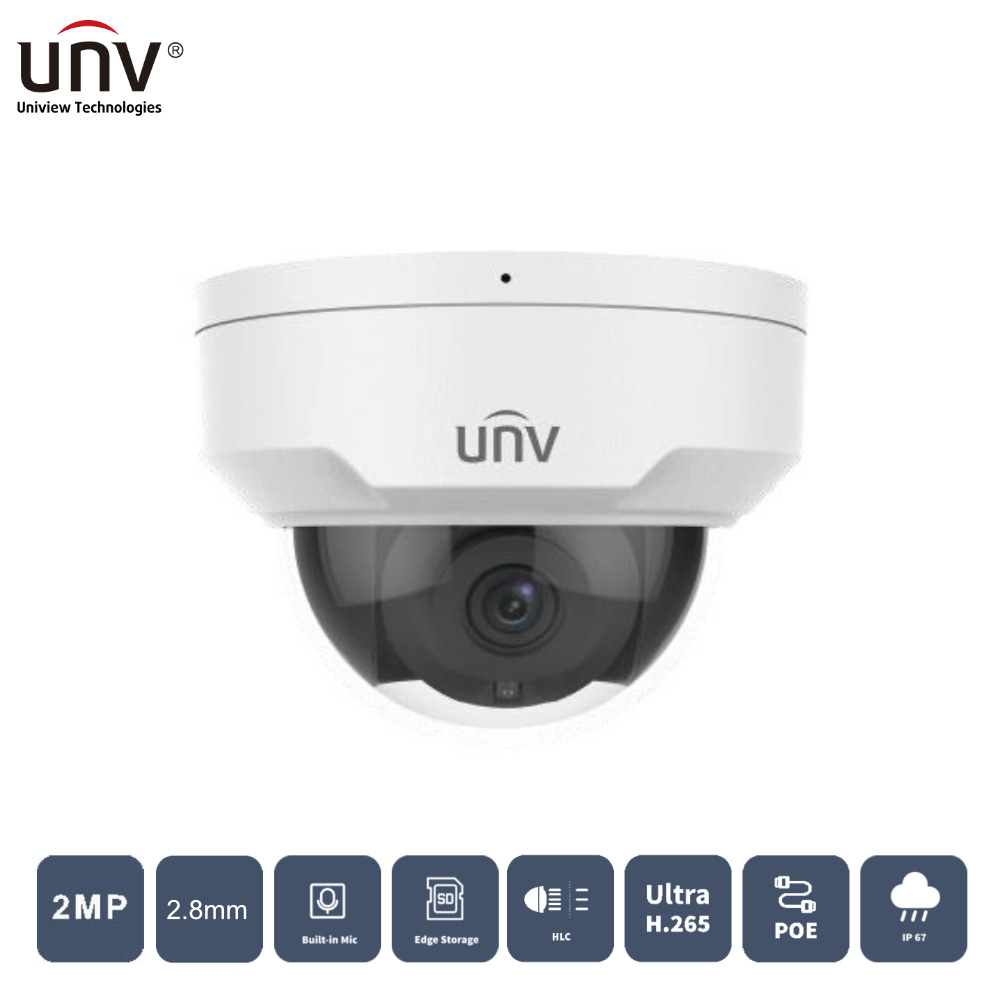 UNIVIEW IPC322LB-ASF28K-A 2MP 2.8MM 30MT H265+ IP67/IK10 IP DOME KAMERA (Dahili Sesli)