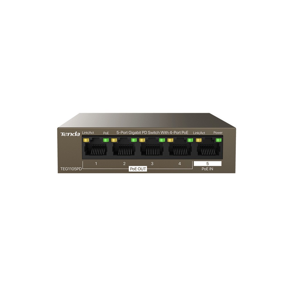 TENDA TEG1105PD 5 PORT 10/100/1000 1x PoE IN, 4x PoE OUT PoE PD SWITCH (Adaptörsüz)