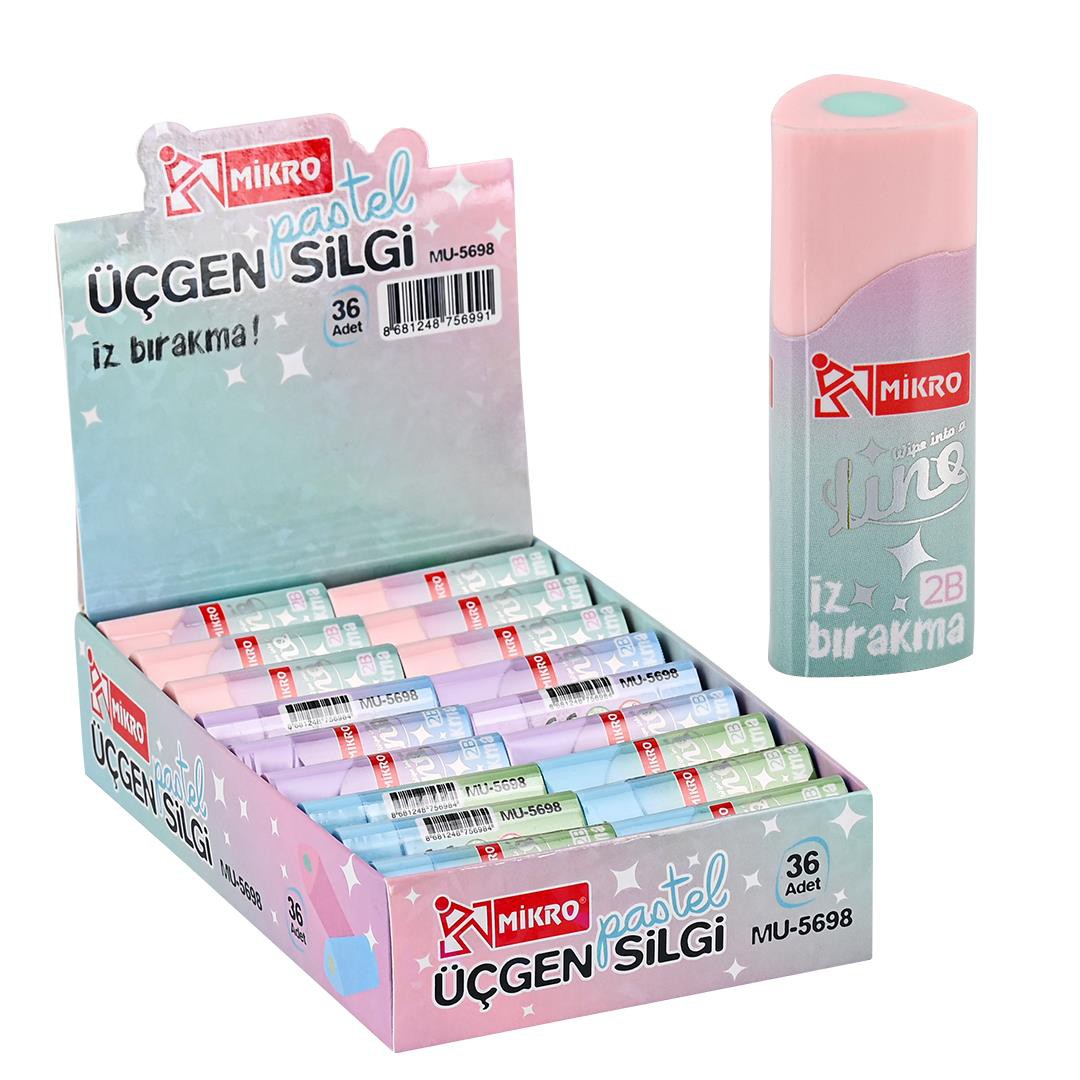 MİKRO ER-5698 PASTEL ÜÇGEN SİLGİ 36'LI