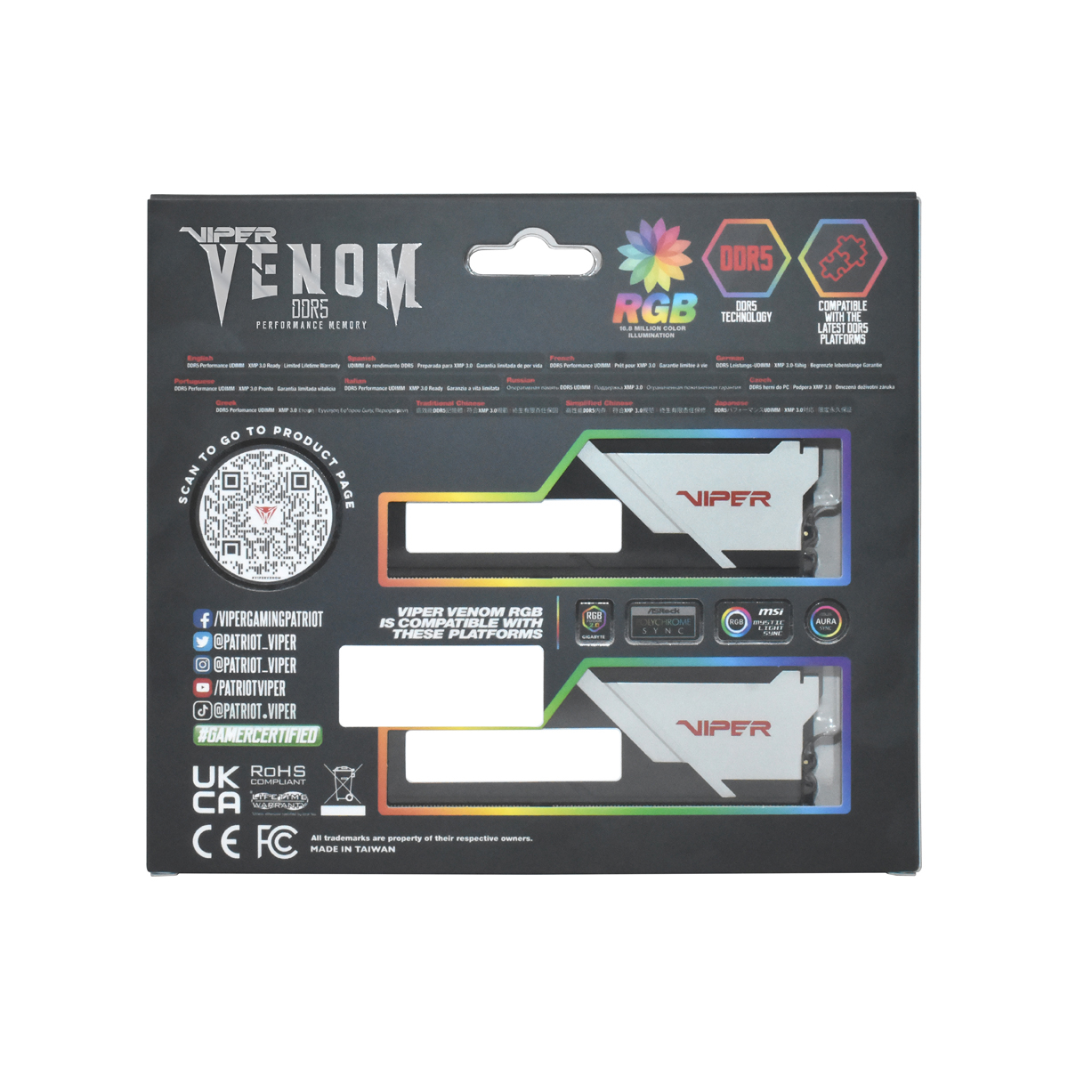 Patriot Viper Venom RGB 32GB (2x16GB) DDR5 7000MHz CL32 Gaming Ram (Bellek) (PVVR532G700C32K)