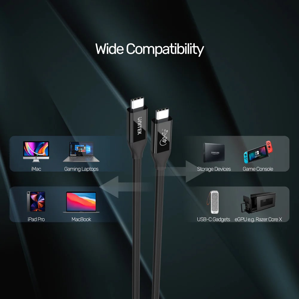 UNITEK USB4 THUNDERBOLT KABLO 0.8MT 40GBPS, 8K&60Hz,100W (C14100BK-0.8M)