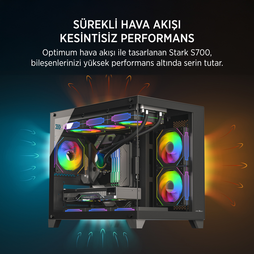 James Donkey Stark S700 3xARGB Temperli Cam 650W 80+ Bronze mATX Siyah Gaming (Oyuncu) Kasa