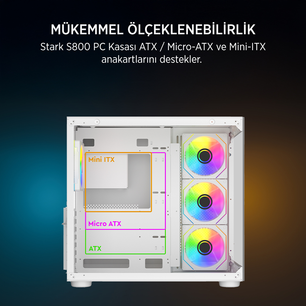 James Donkey Stark S800 4xARGB Temperli Cam ATX Beyaz Gaming (Oyuncu) Kasa