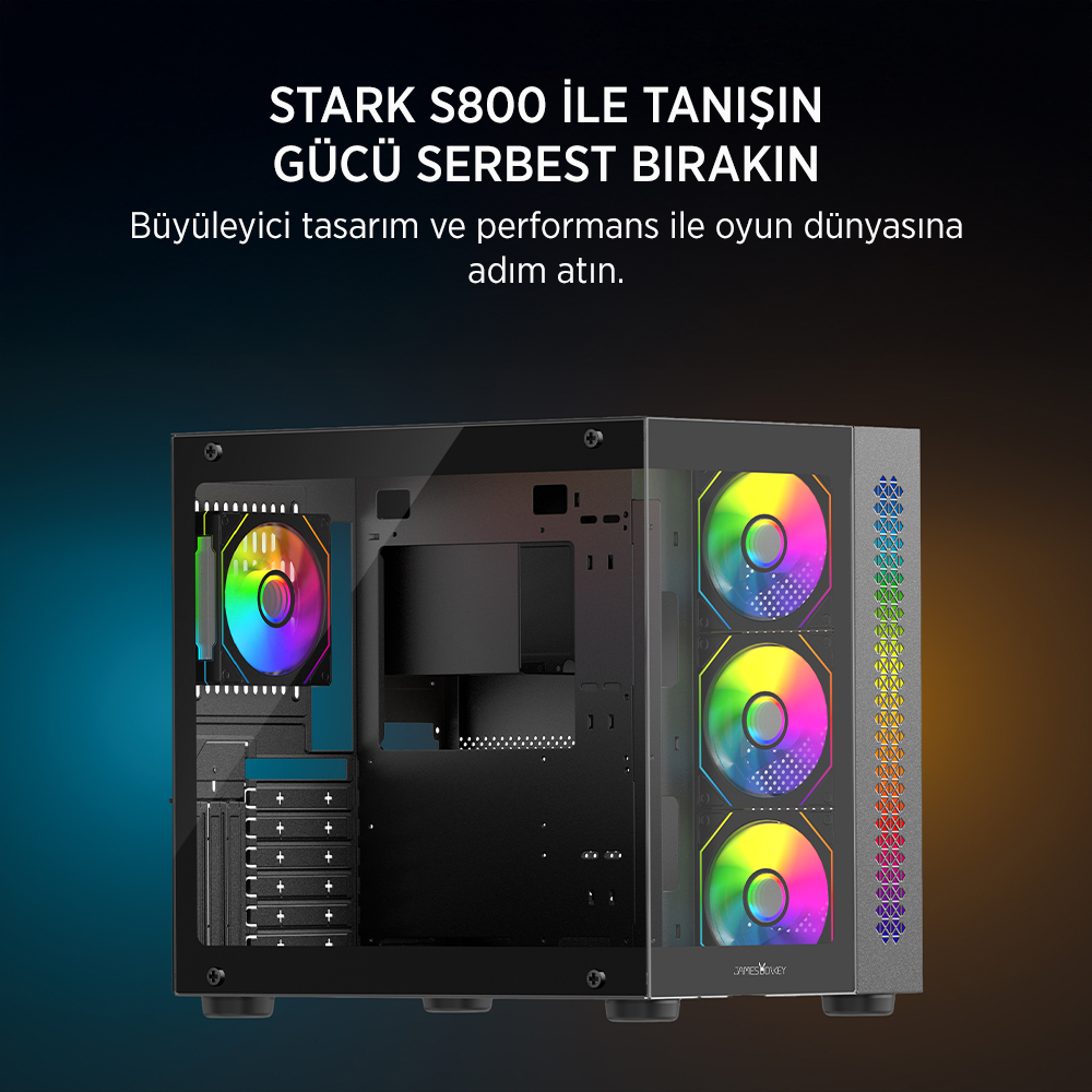 James Donkey Stark S800 4xARGB Temperli Cam 750W 80+ Bronze ATX Siyah Gaming (Oyuncu) Kasa
