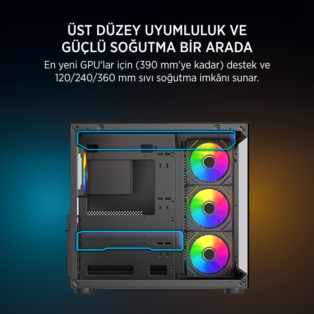 James Donkey Stark S800 4xARGB Temperli Cam 750W 80+ Bronze ATX Siyah Gaming (Oyuncu) Kasa