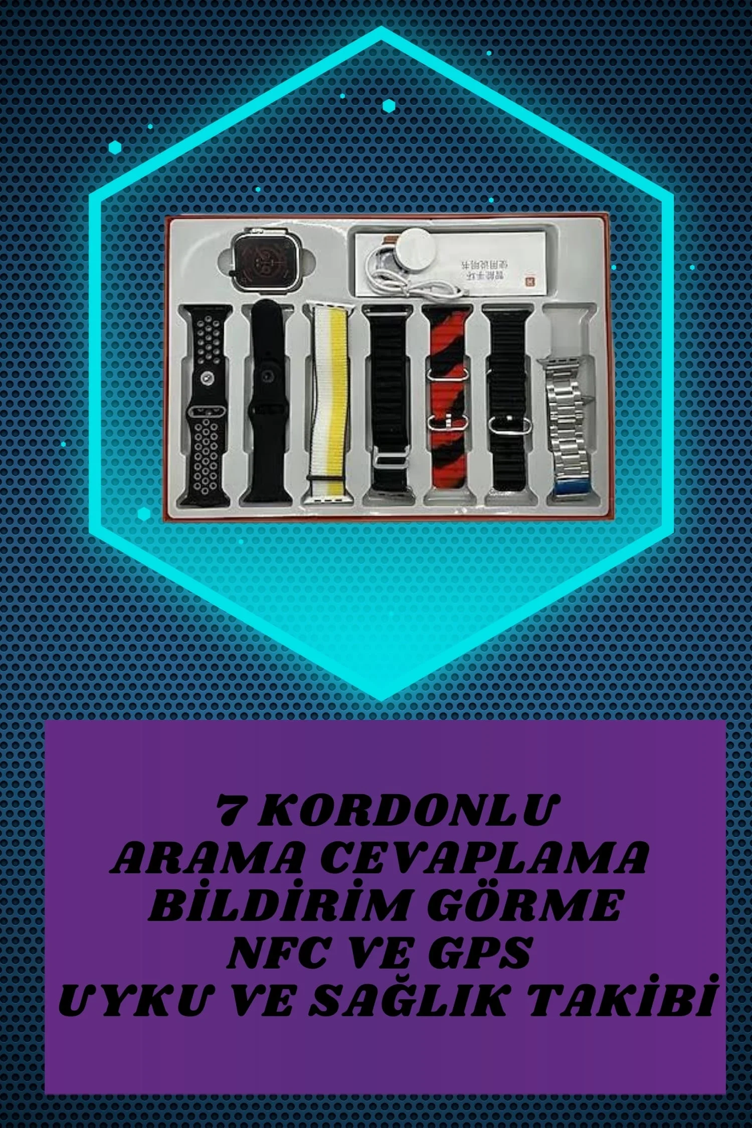 Dijital Göstergeli Powerbank Kablosuz Kulaklık ve 7 Kordonlu Yeni Nesil Akıllı Saat Dokunmatik Kontrol