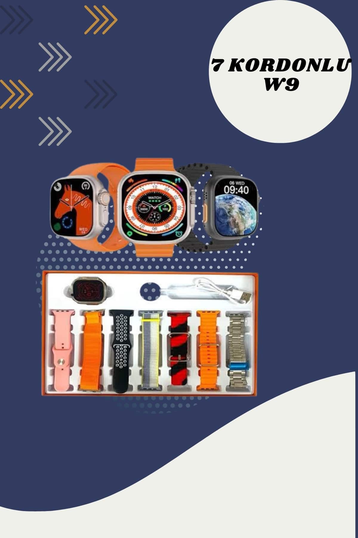 Yeni Nesil Akıllı Saat ve Bluetooth Kulaklık Kampanyası Dokunmatik Kare 7 Kordonlu