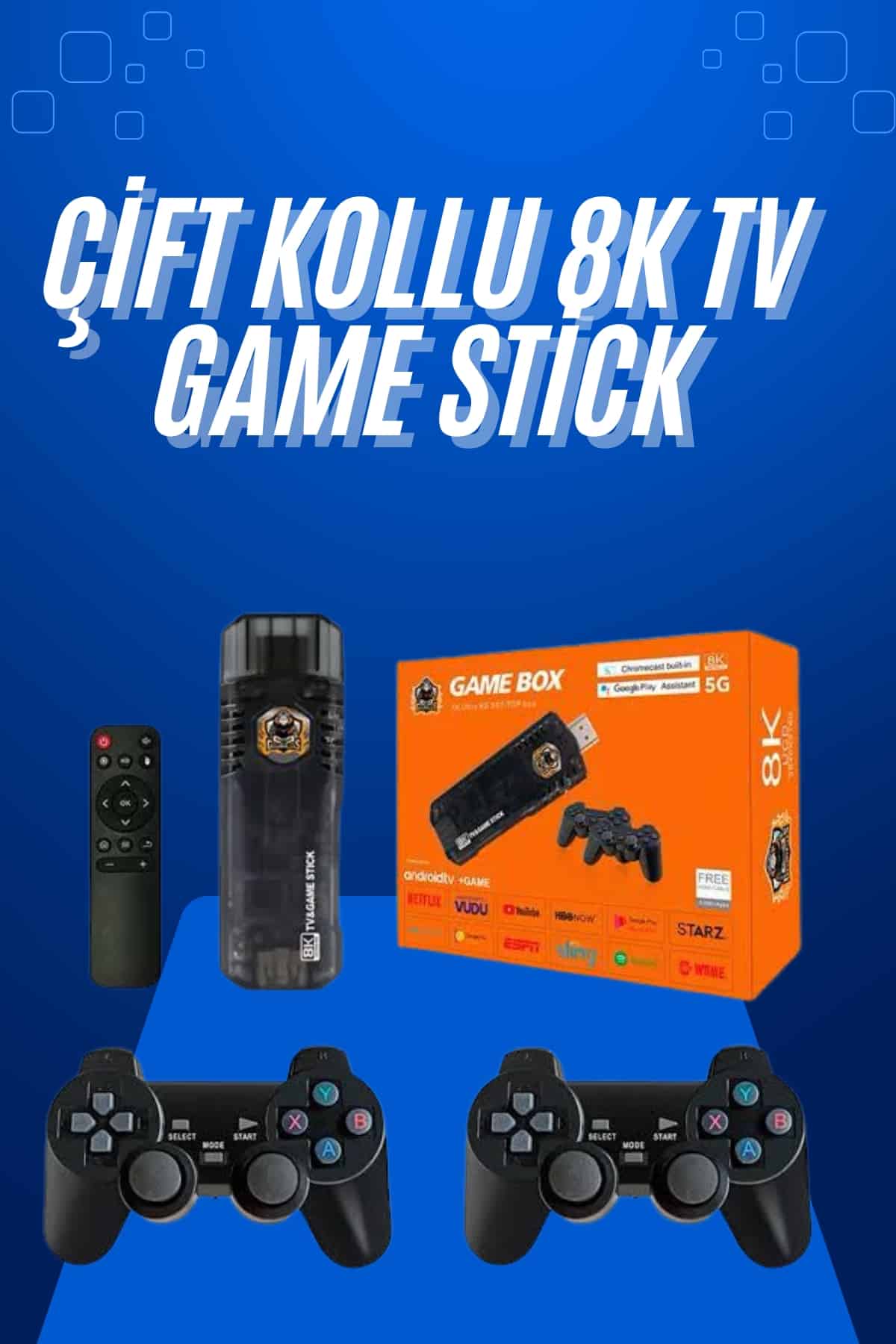 Game Stick Çift Oyun Konsolu Smart TV Game Box 8k Ultra HD 64 Gb