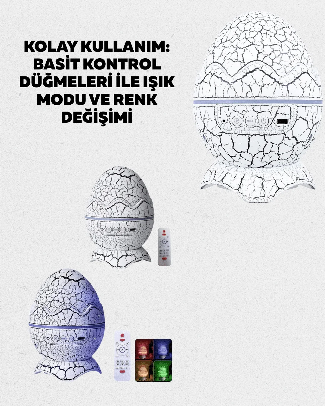 Dinozor Yumurtası Tasarımlı Projektörlü Gece Lambası