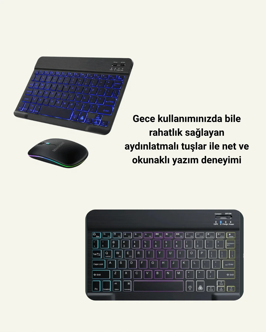 Bluetooth 5.3 Destekli Şarjlı Taşınabilir Klavye + Mouse Kombinasyonu