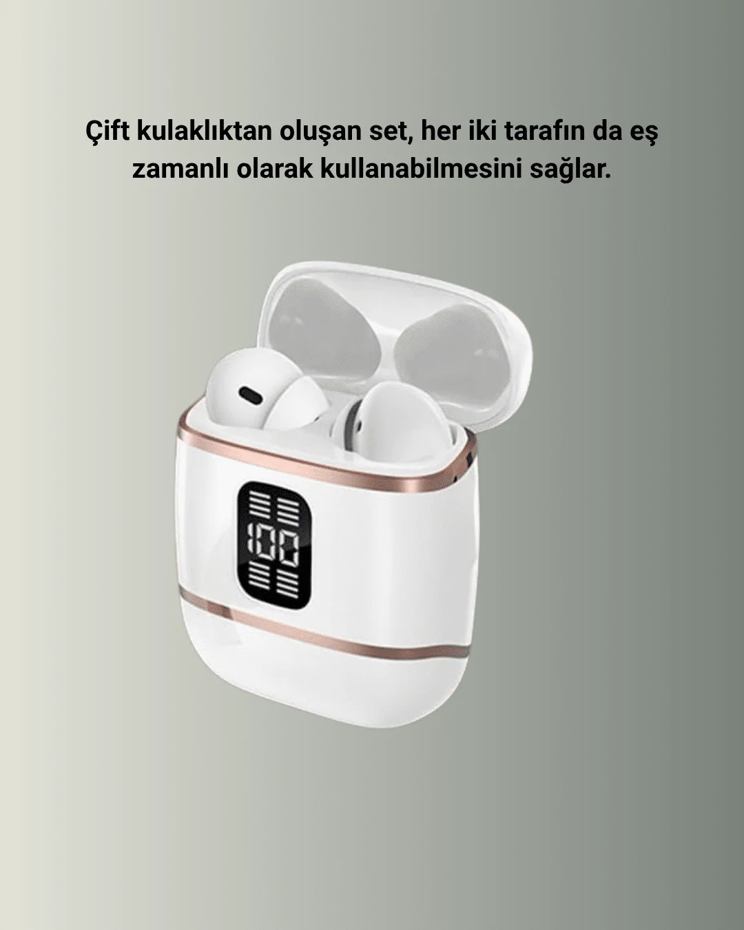 Bluetooth 5.3 Kulaklık – 4 Adet, Çift Kulaklıklı, Dijital Göstergeli, ANC + ENC