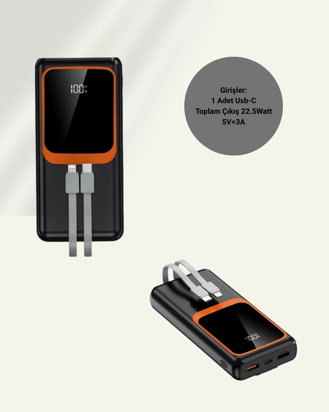 Dijital Ekranlı 20.000 mAh Powerbank | 22.5W Hızlı Şarj + Çoklu Bağlantı Seçeneği