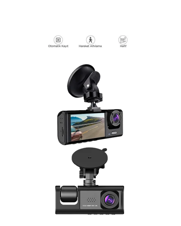 1. 3 Kameralı Full HD Araç Kamerası – Ön, İç ve Arka Görüş ile %100 Kapsama