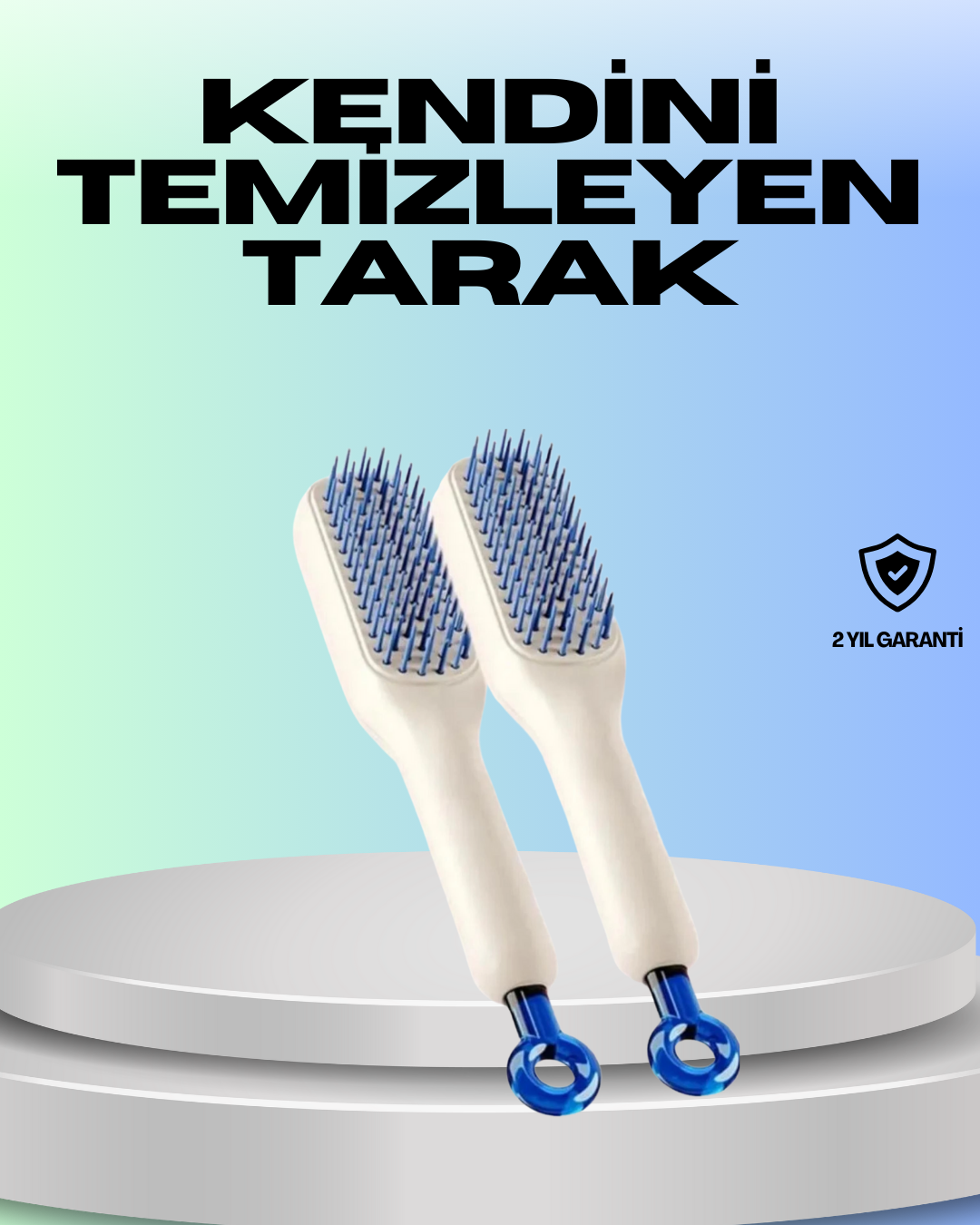 Kendini Temizleyen Ergonomik Saç Tarağı – ABS Gövde, Silikon Diş