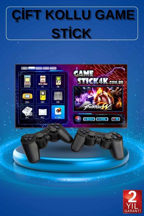 2 Kollu Kablosuz 2.4G Retro Oyunlar 4k Game Stick 3500 Oyun Atari