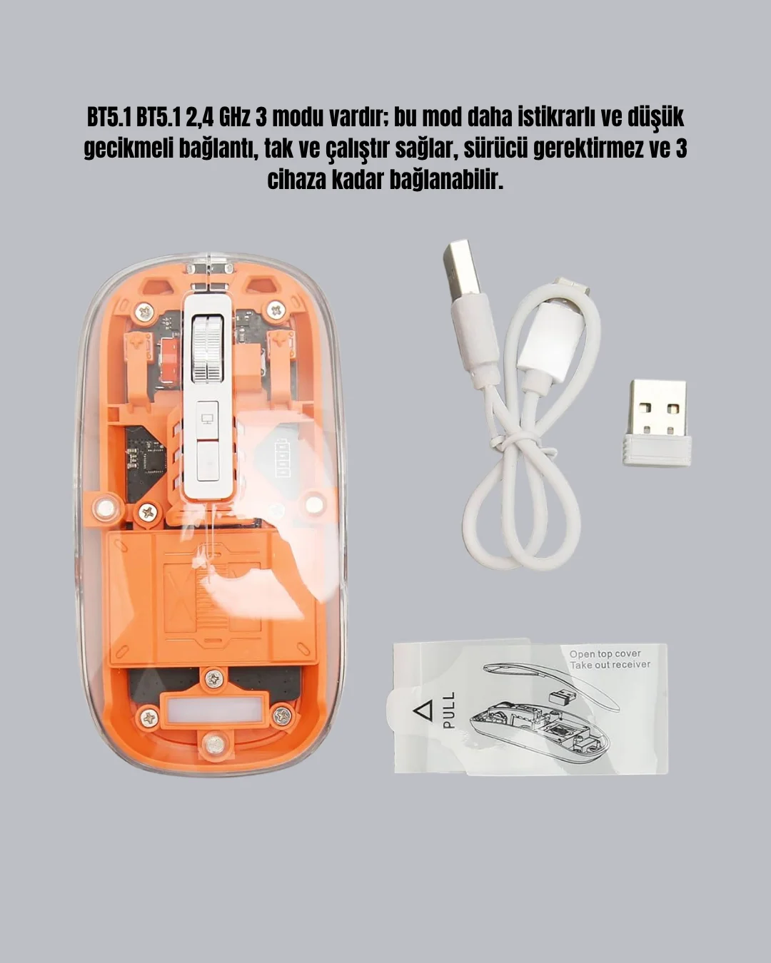 Hafif ve Taşınabilir Fare – 43 Gram, Otomatik Uyku Modlu Yeni Nesil