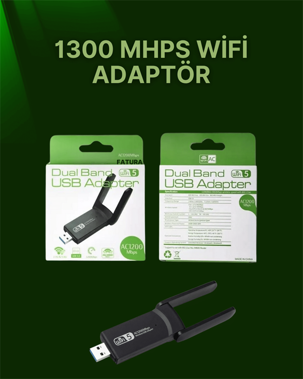 USB 3.0 Wireless Adaptör – 2.4GHz & 5GHz Destekli
