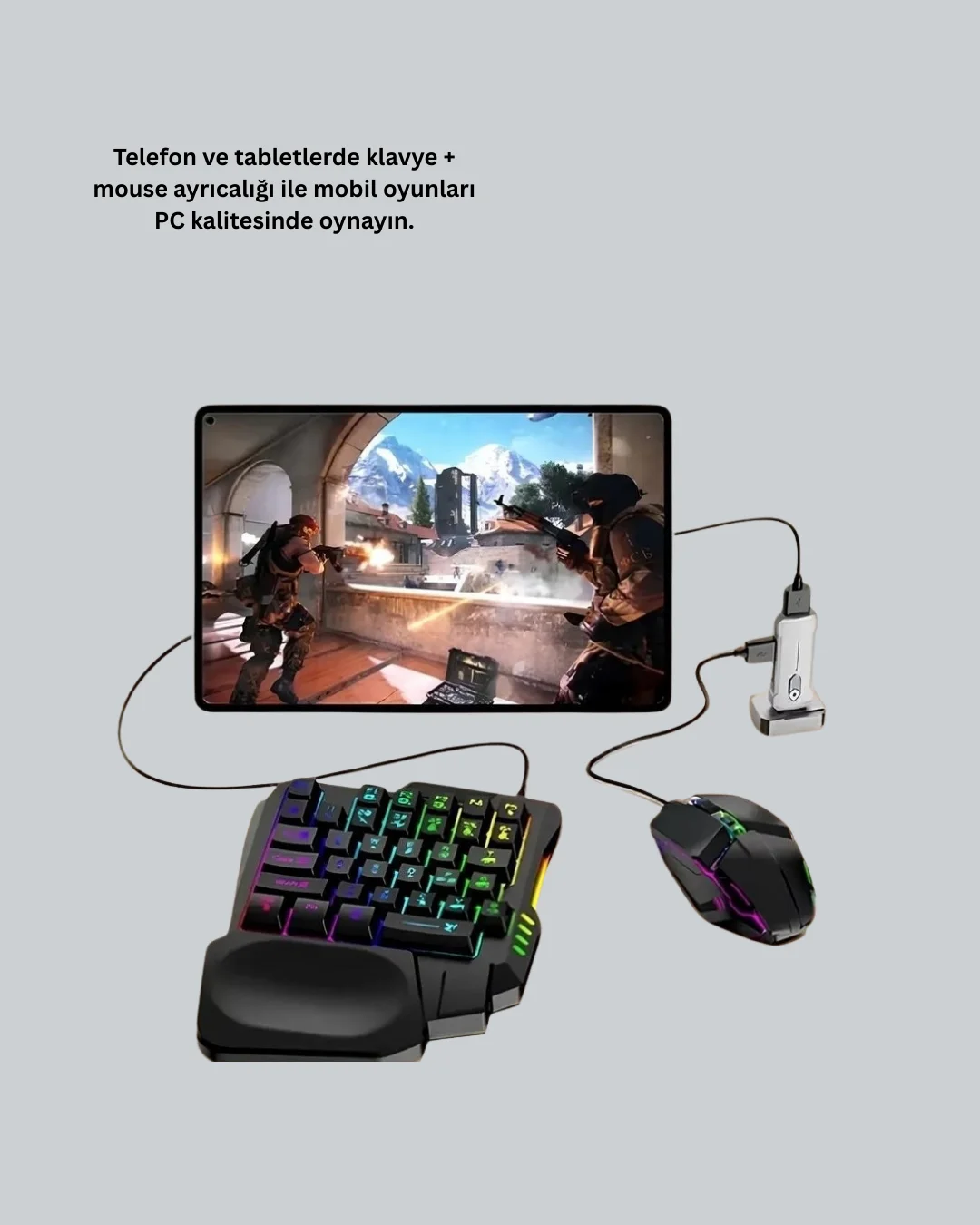 5’i 1 Arada Mobil Oyun Seti Klavye Mouse Dönüştürücü iOS & Android