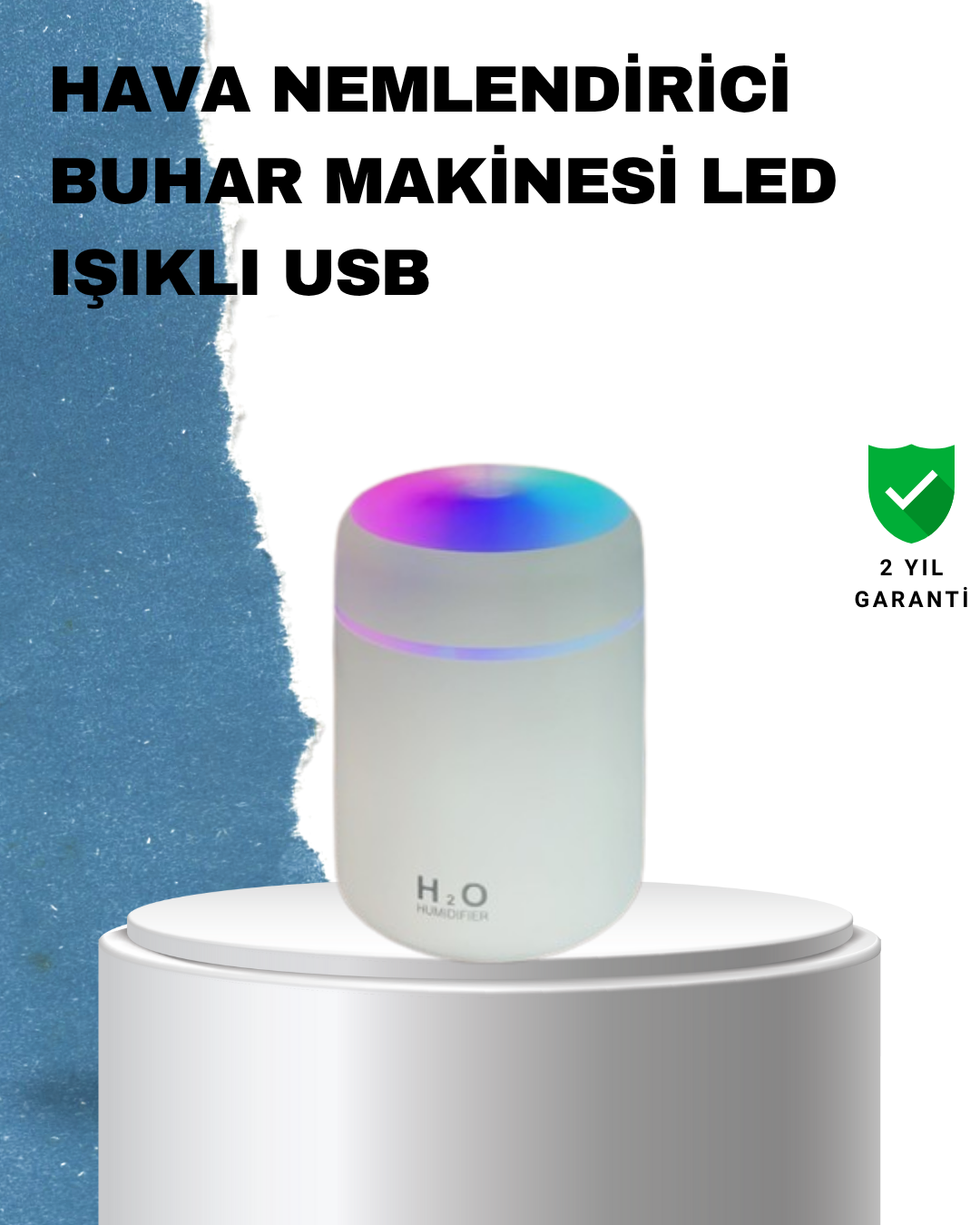 ABS Gövdeli 300ml USB Nemlendirici – Beyaz, Gri, Pembe Renk