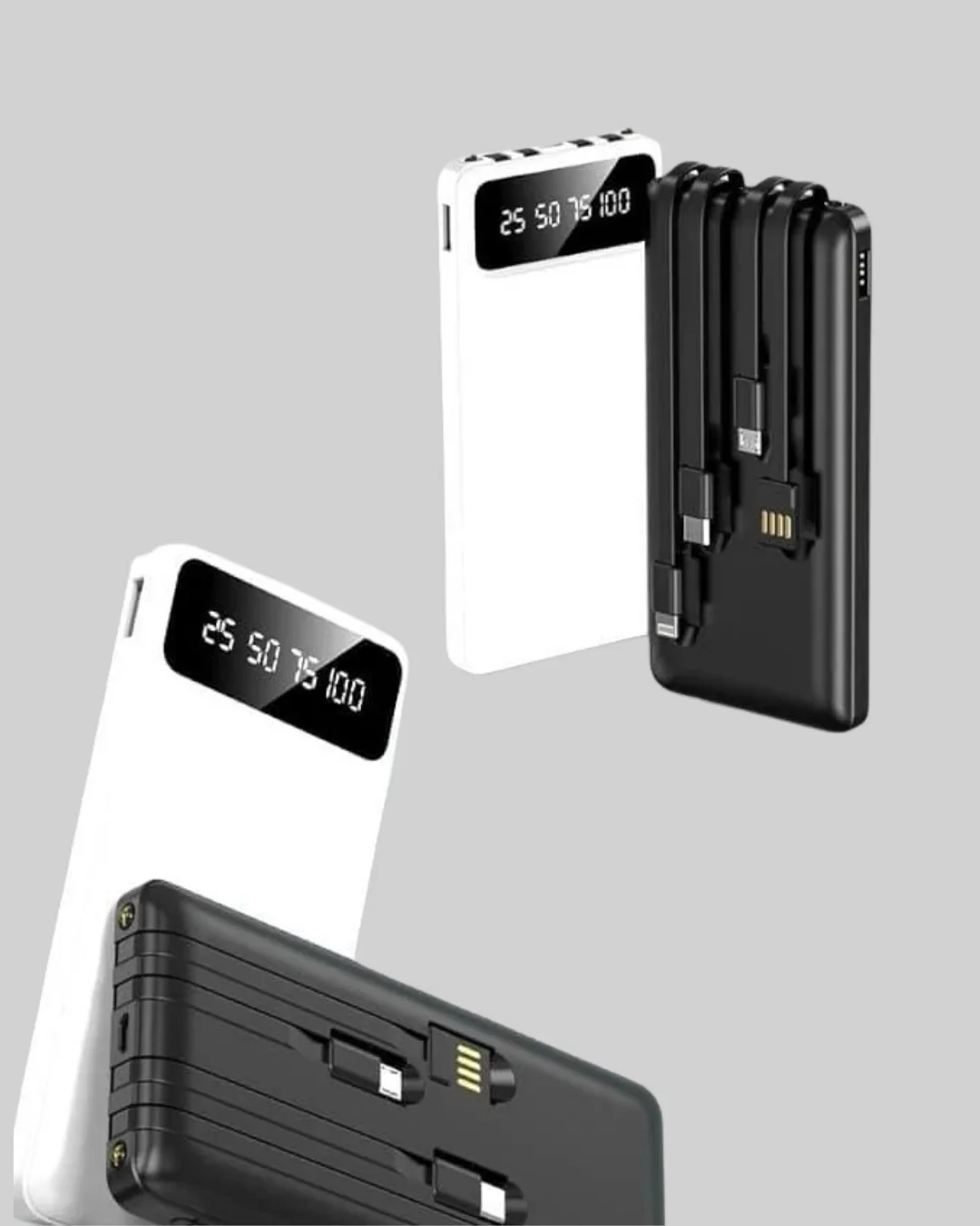 20.000mAh PD Powerbank LED Işık LCD Ekran Dahili Kablo Çoklu Giriş Yeni Nesil