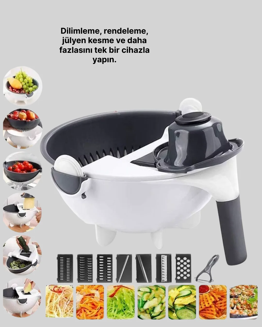 5 Fonksiyonlu Döner Süzgeçli Rende ve Dilimleyici Aparat