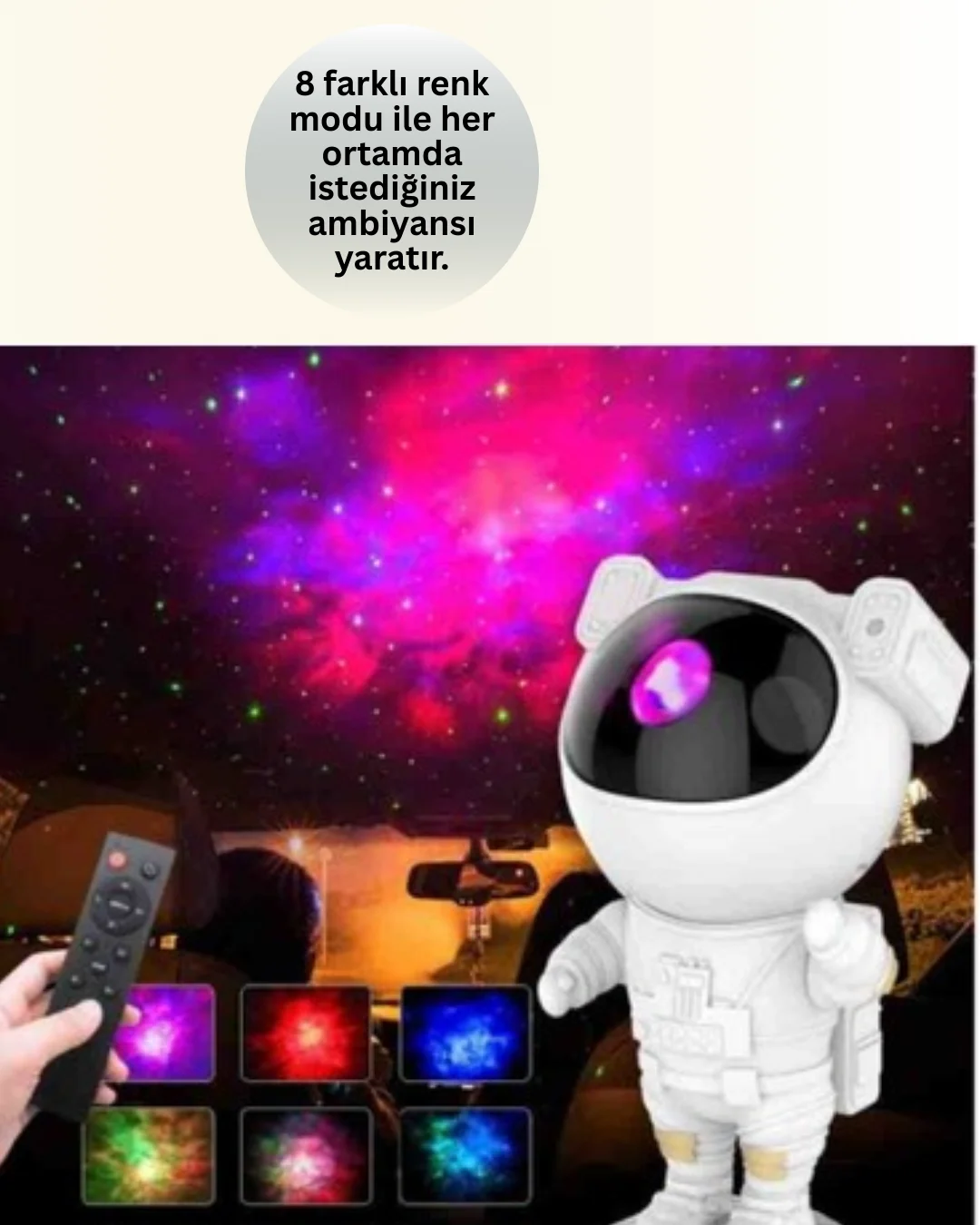 Bluetooth ve Dahili Ses Özellikli Astronot Projeksiyon Lambası