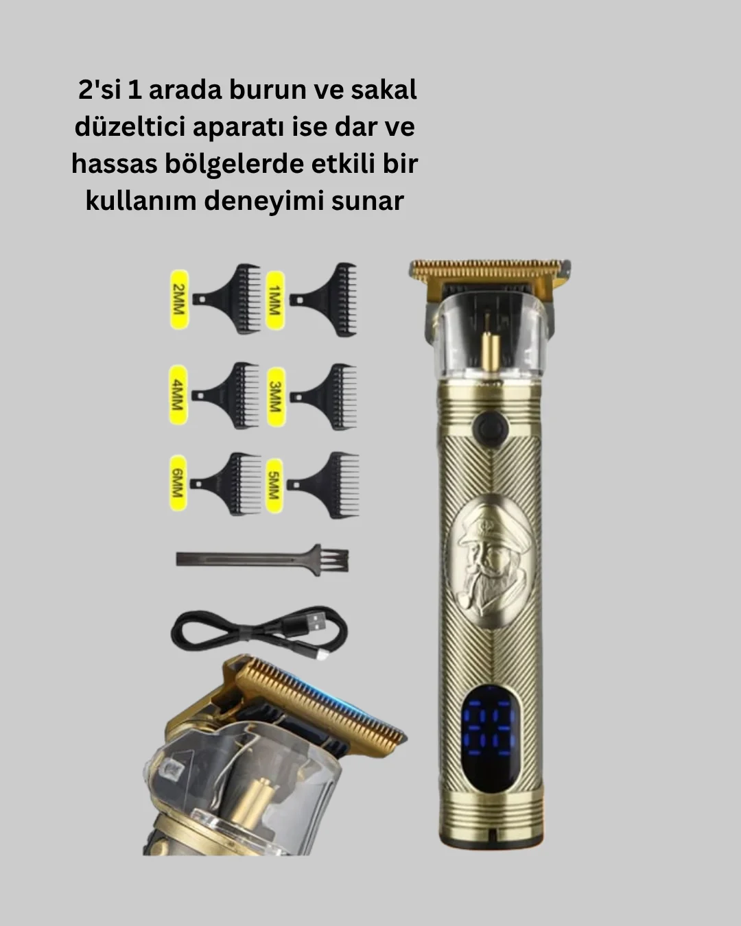 Kablosuz Saç Sakal Düzeltici – Çoklu Başlık ve Taraklı