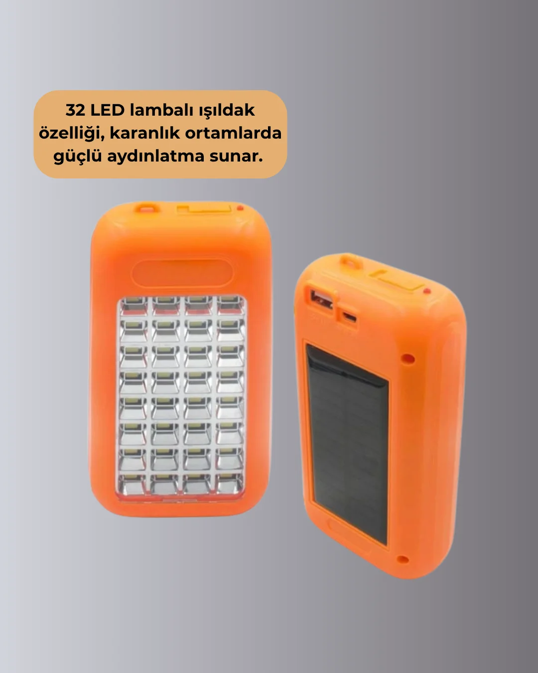 Gold Silver GS-875 Güneş Enerjili Powerbank ve 32 LED Işıldak