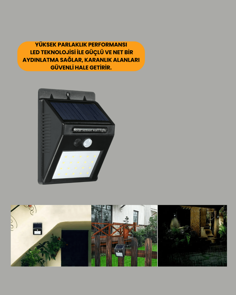 Su Geçirmez IP65 20 LED Solar Sensörlü Bahçe ve Veranda Aydınlatma