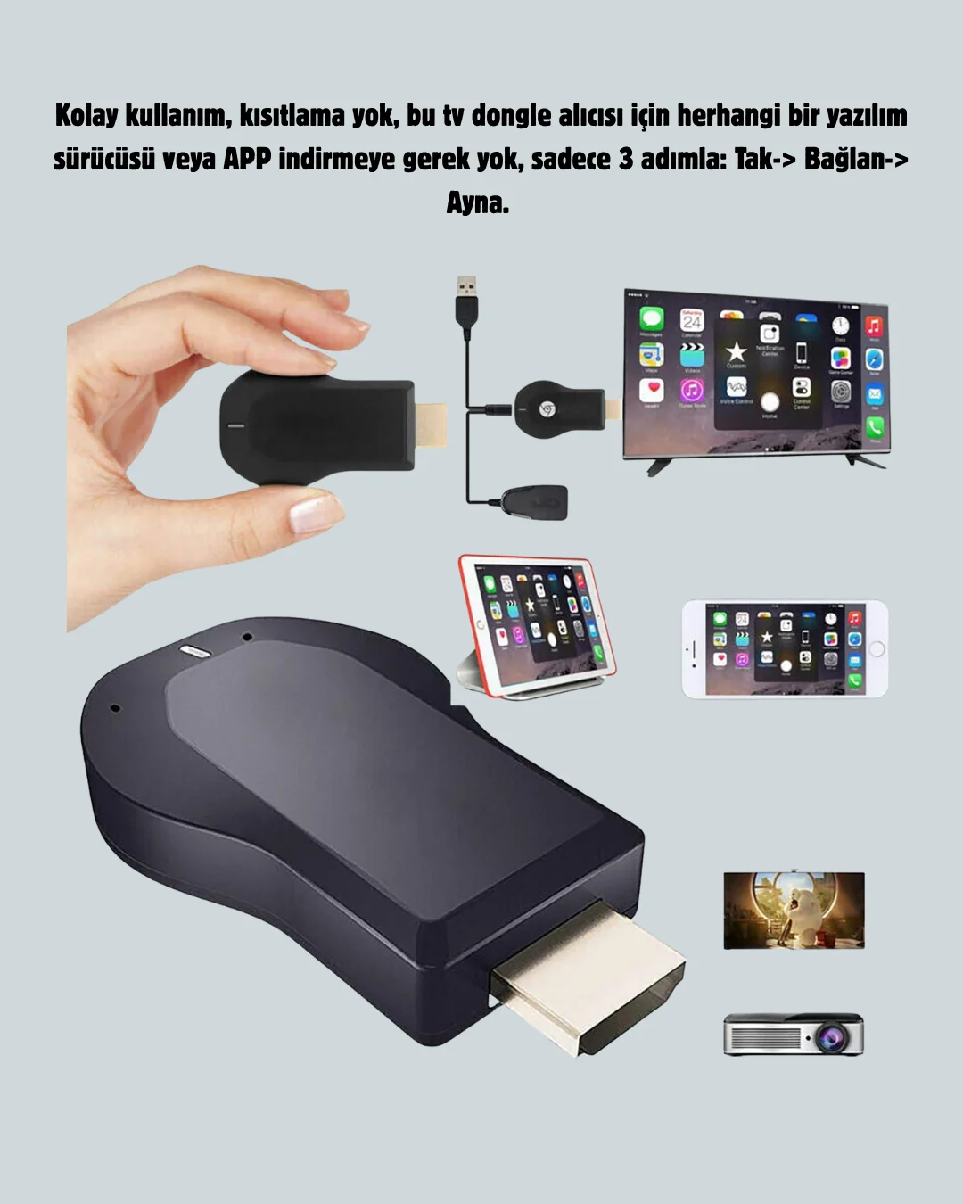AirPlay ve DLNA Destekli Kablosuz HDMI Ekran Paylaşım Cihazı
