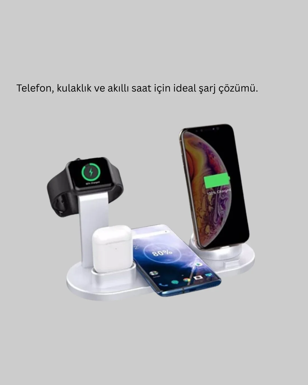15W Hızlı Şarj Destekli 4’ü 1 Arada Kablosuz Şarj İstasyonu