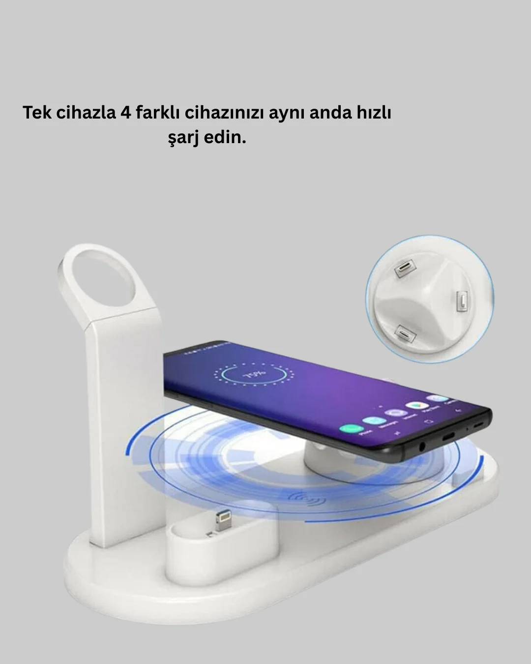 Modern Tasarımlı Çok Fonksiyonlu Kablosuz Şarj Standı