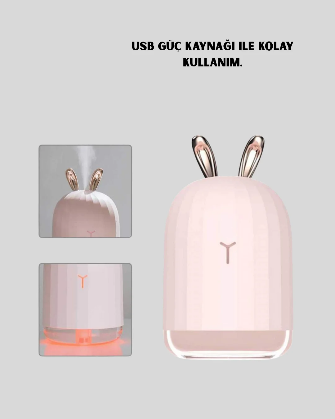 200 ml Tavşan Kulaklı Ultrasonik Hava Nemlendirici ve Gece Lambası