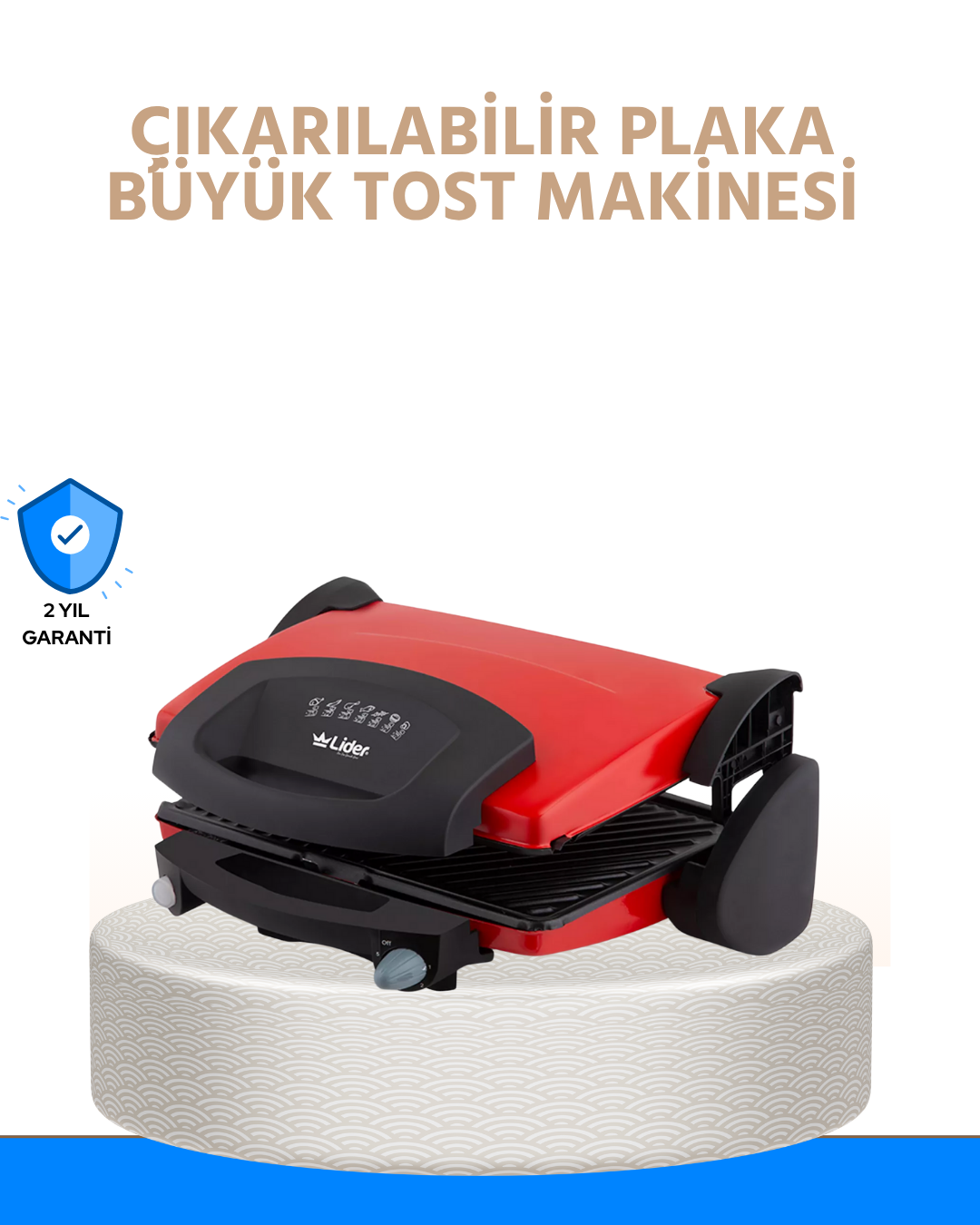 Çıkarılabilir Plakalı 2000W Tost Makinesi – Termostatlı, Kolay Temizlenir