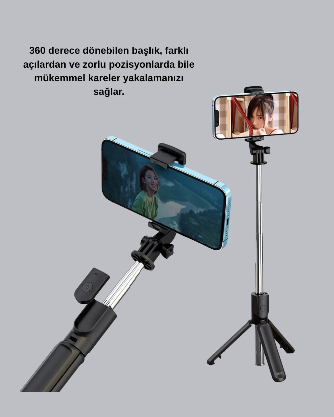 Kablosuz Bluetooth Selfie Çubuğu – 360° Dönebilir Başlık, Taşınabilir ve Şık Tasarım