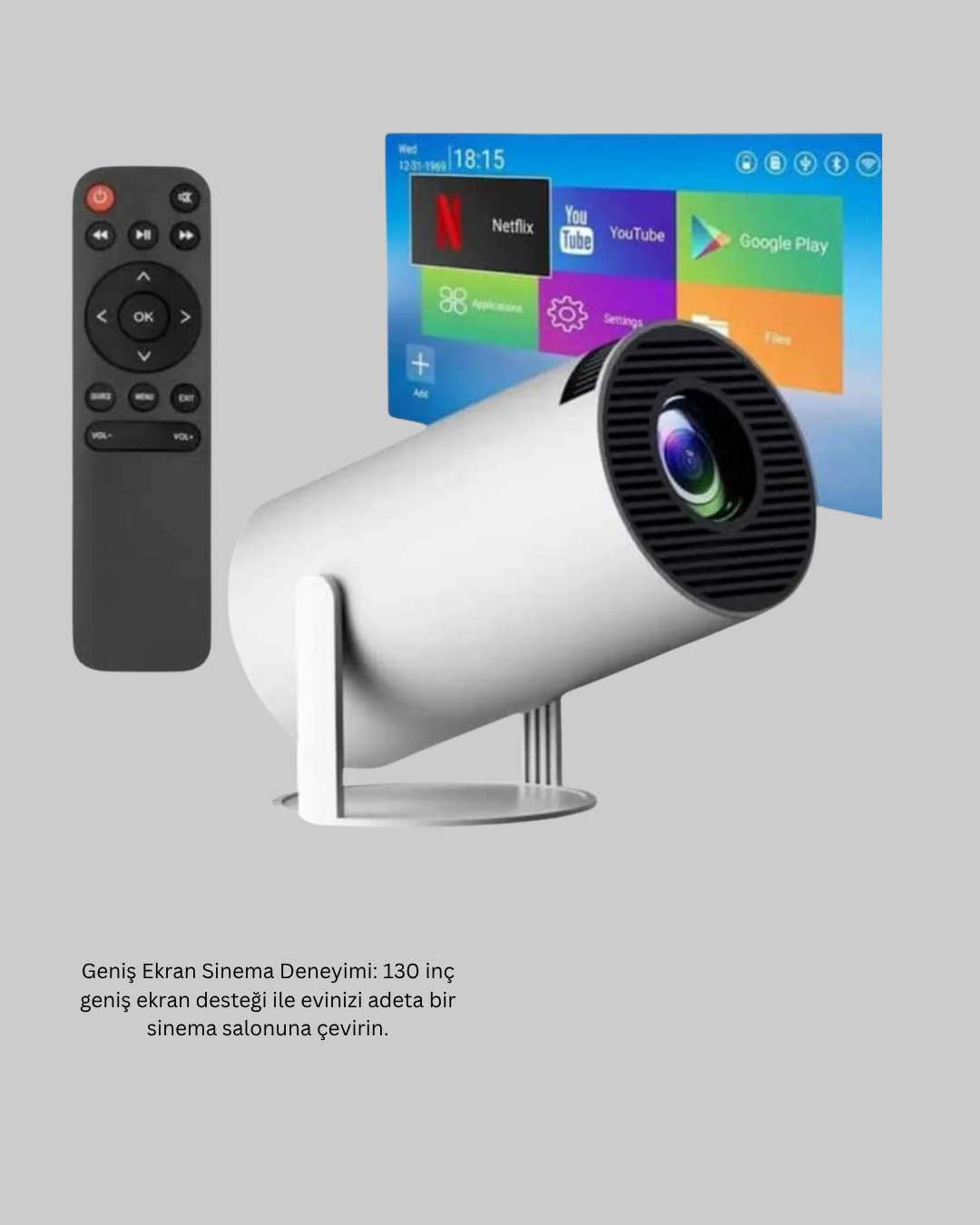 Full HD 4K Destekli Akıllı Projeksiyon – 130 inç Ekran, Uzun Ömürlü Ampul ve Çoklu Giriş