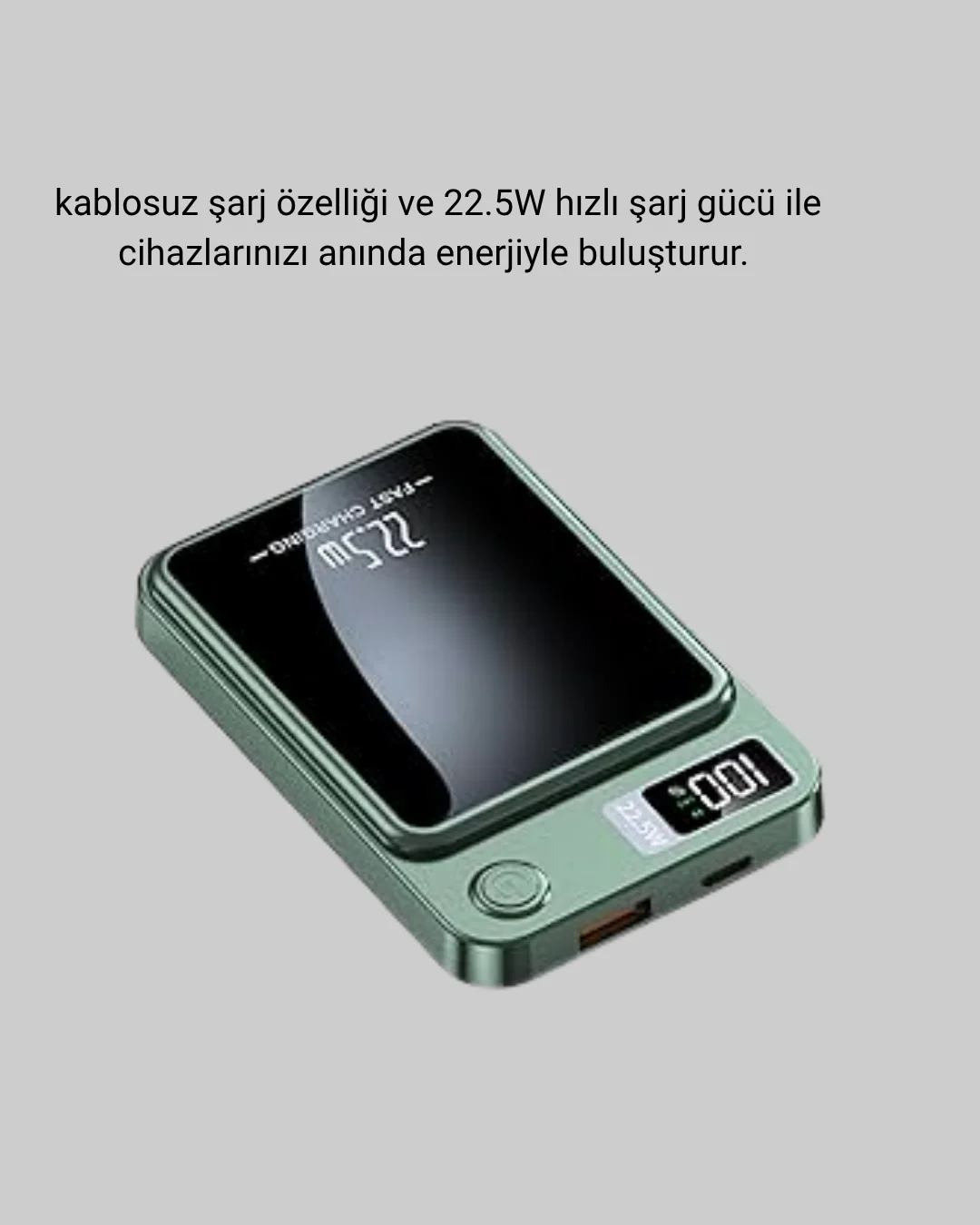 MagSafe Powerbank 10.000 mAh Kablosuz ve Dijital Ekranlı Hızlı Şarj Cihazı