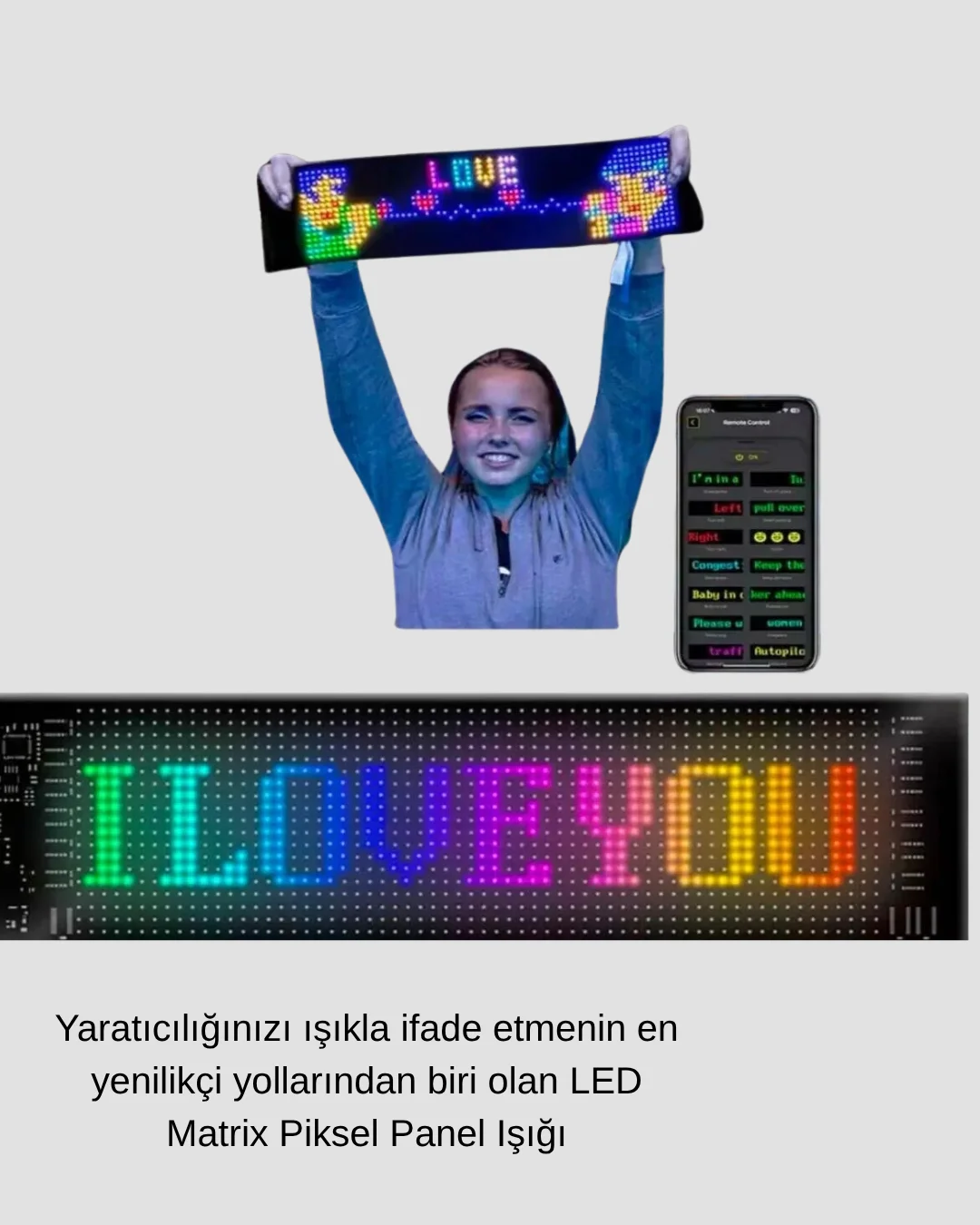 LED Matrix Piksel Panel Işığı USB Uygulama Kontrollü Kaydırmalı Yazı Ekranı