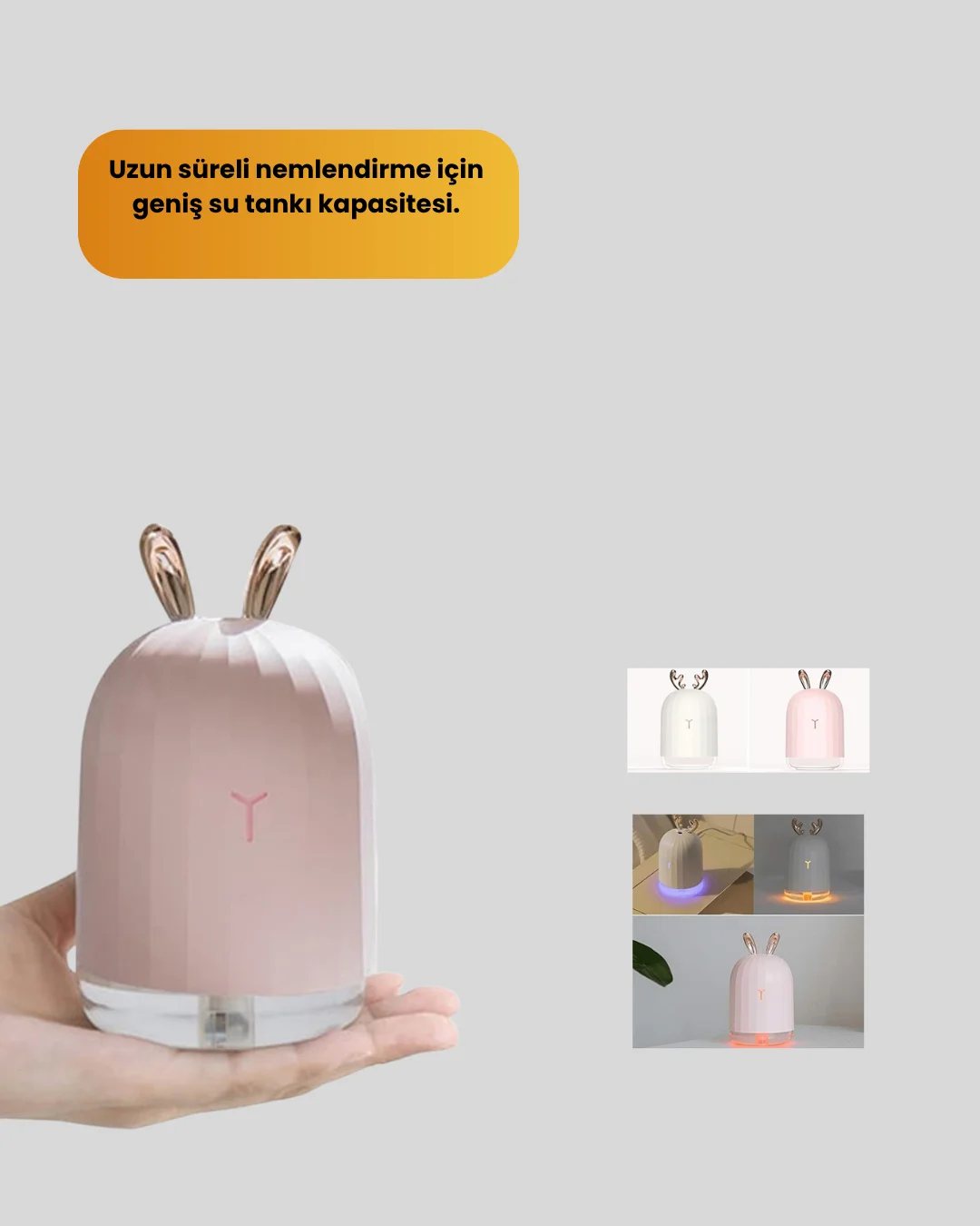 Tavşan Kulak Tasarımlı 200 ml USB Aroma Difüzör ve Hava Nemlendirici