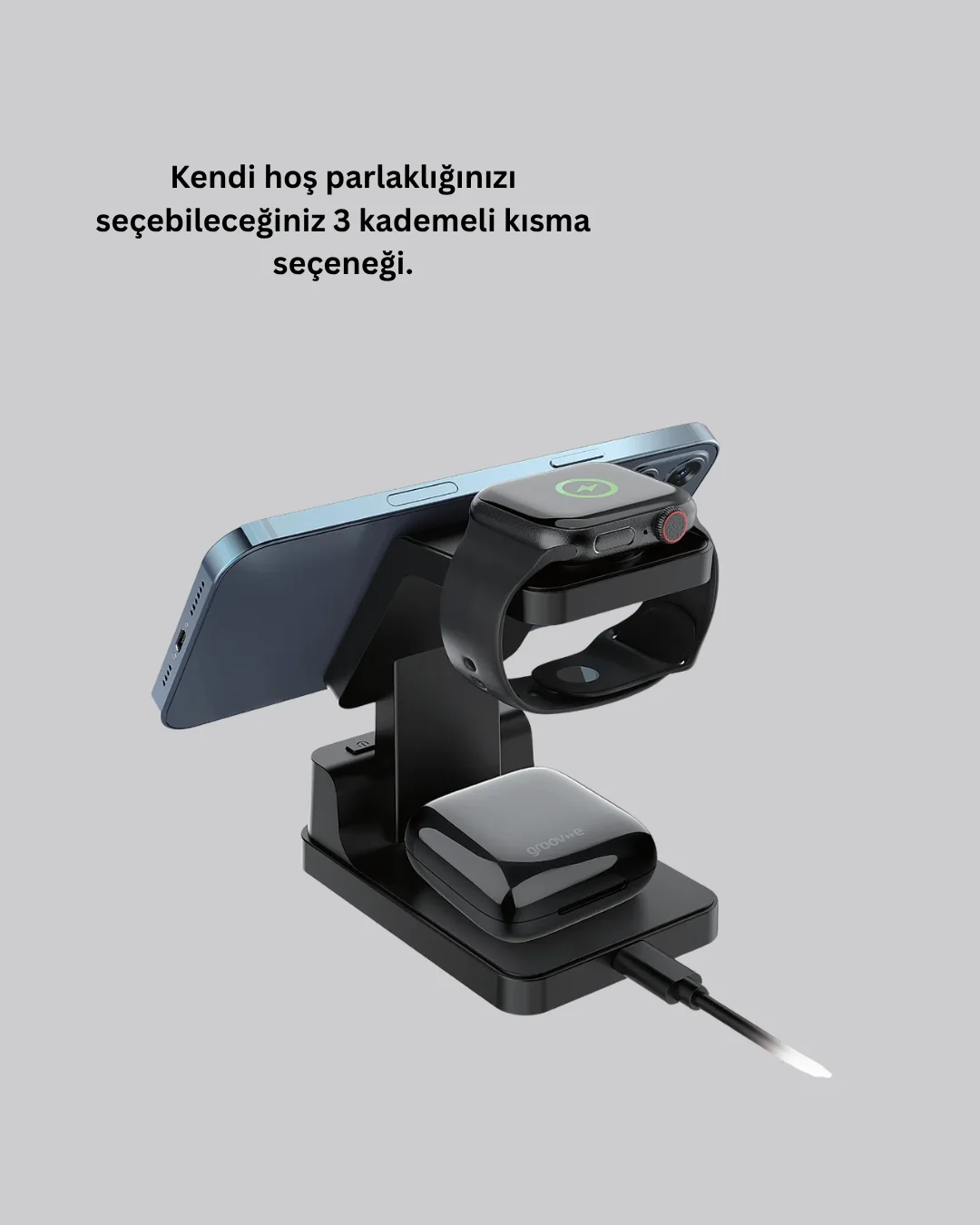 4’ü 1 Arada Kablosuz Şarj İstasyonu LED Saat Ekranlı, Akıllı Güvenlik Koruması