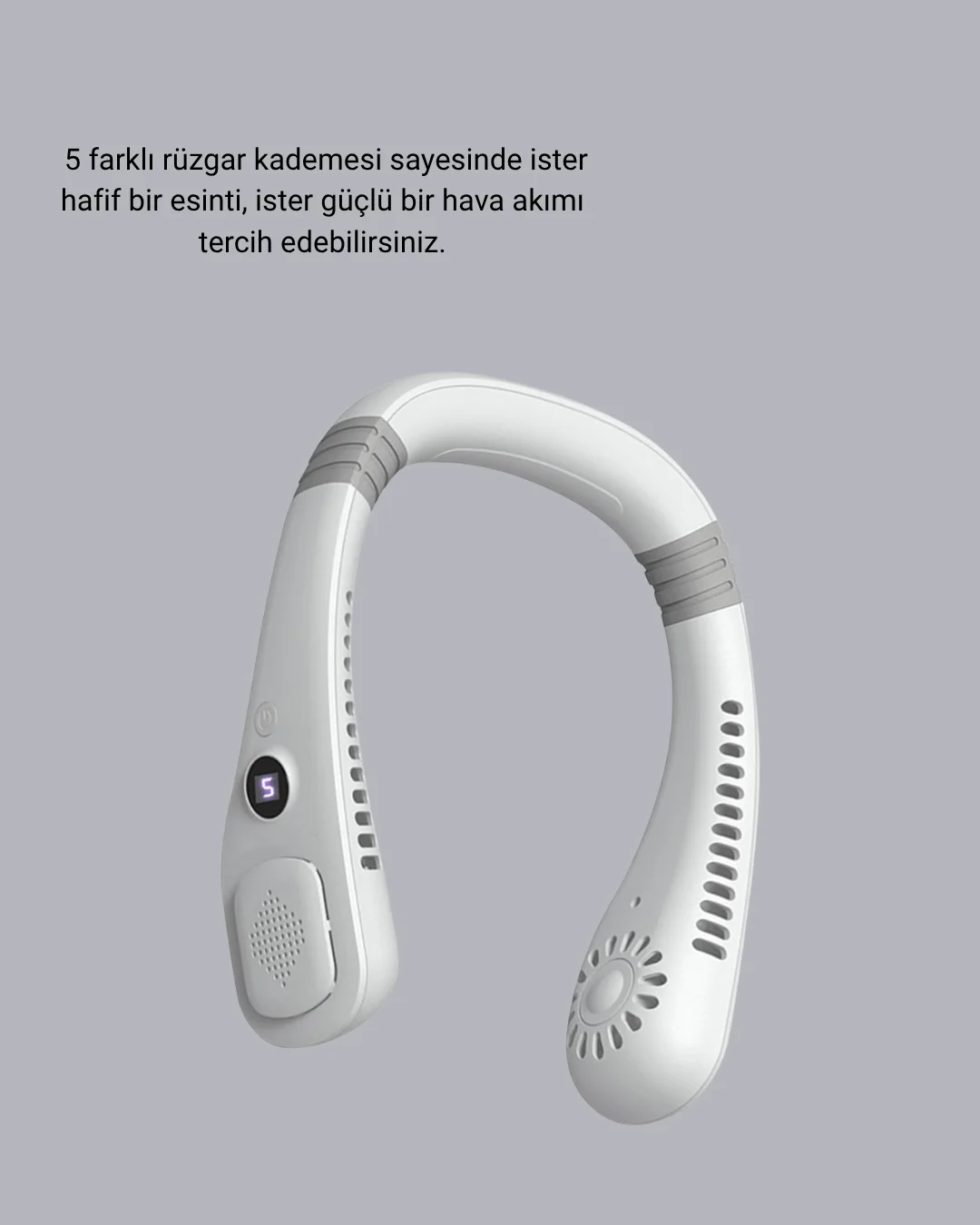 Giyilebilir Boyun Fanı 360° Dairesel Rüzgar ve 5 Kademeli Hız Ayarlı
