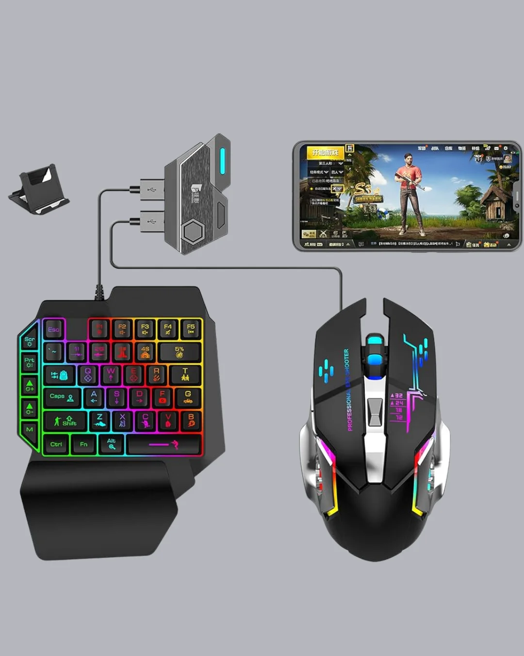 5in1 Mobil Oyun Kiti Bluetooth 5.3 Mini RGB Klavye Mouse Dönüştürücü Seti