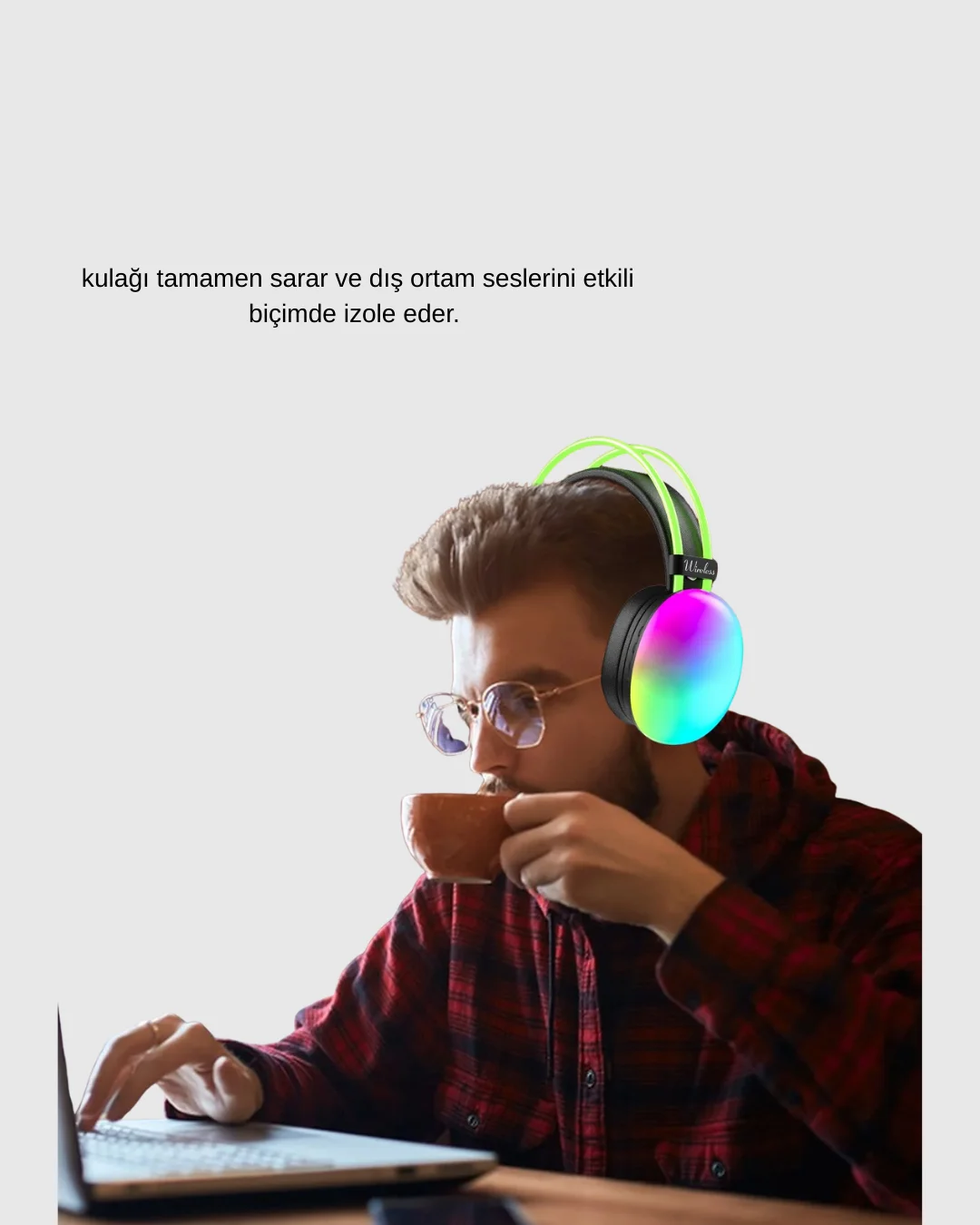 RGB Işıklı Kablosuz Kulaklık Bluetooth 5.3 800mAh Ergonomik IPX4 Dayanıklı